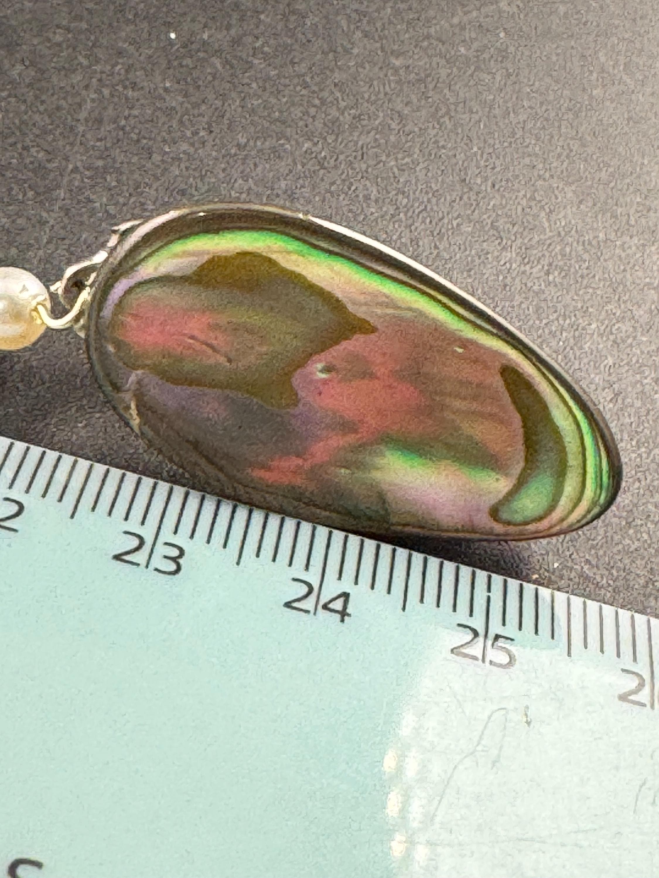 vintage abalone shell sweater guards, pearl and chain cloak clips gold tone