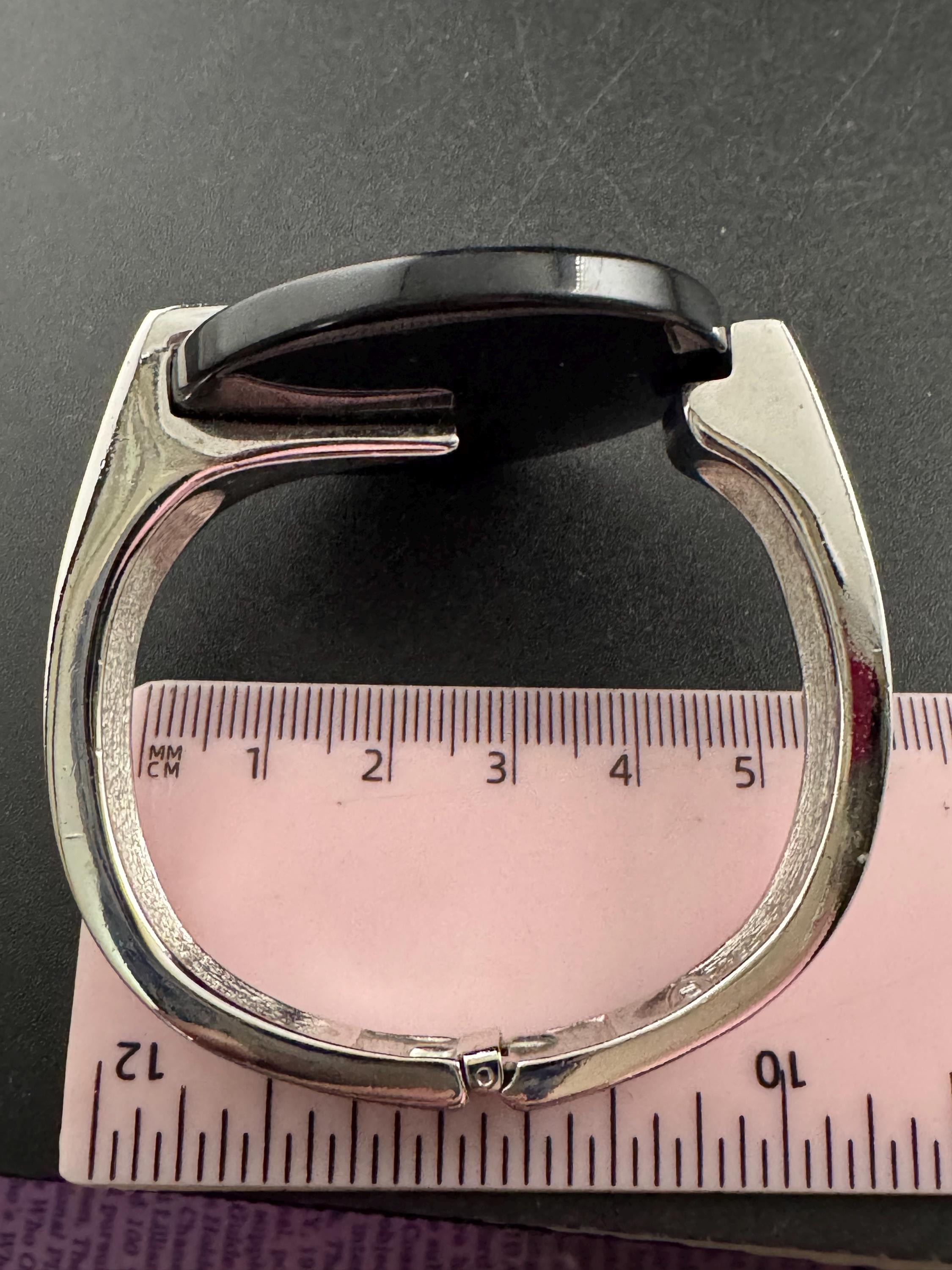 Vintage Trifari Rhinestone Clamper Bangle, Black Acrylic Art Deco Cuff