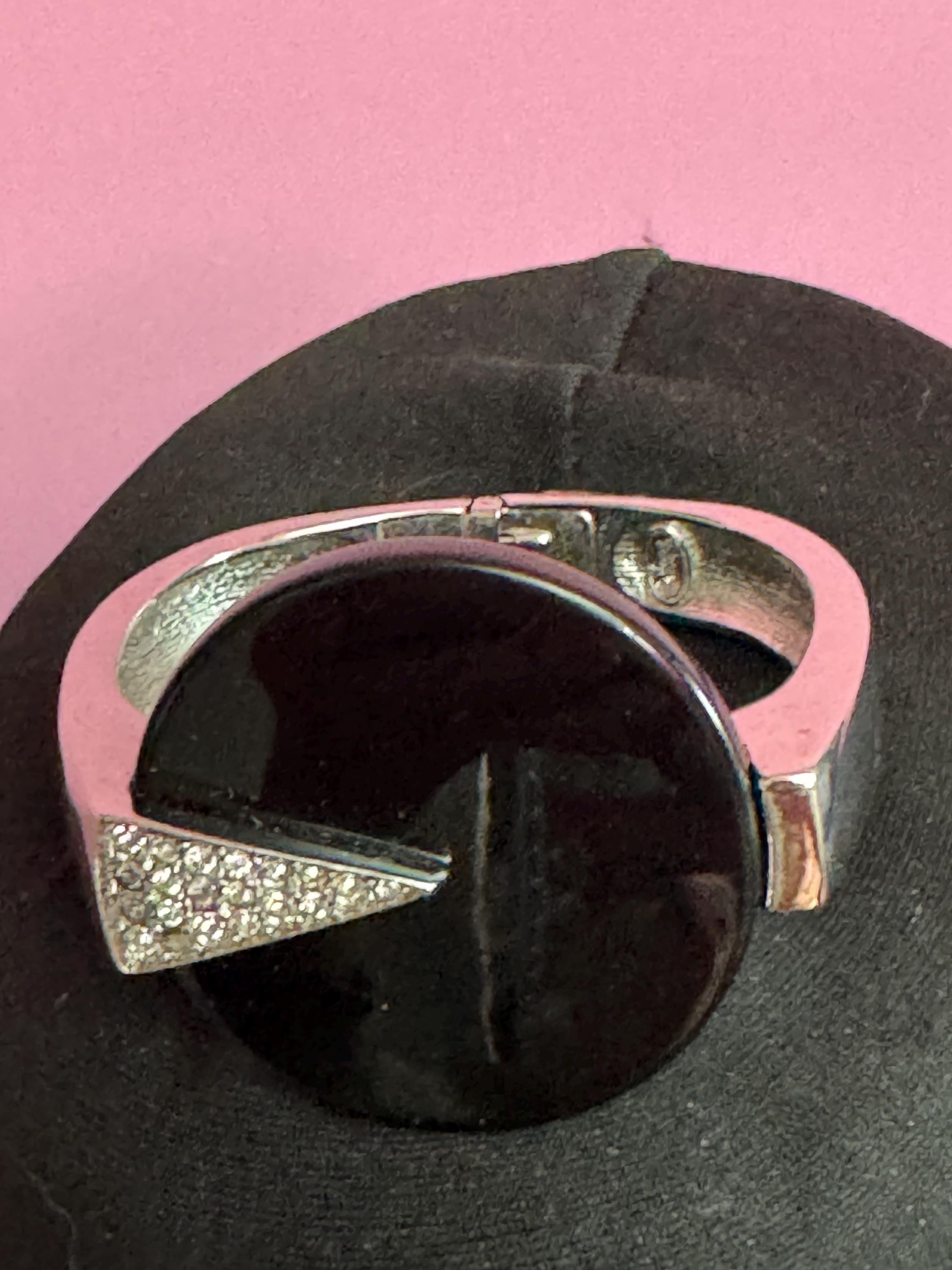 Vintage Trifari Rhinestone Clamper Bangle, Black Acrylic Art Deco Cuff