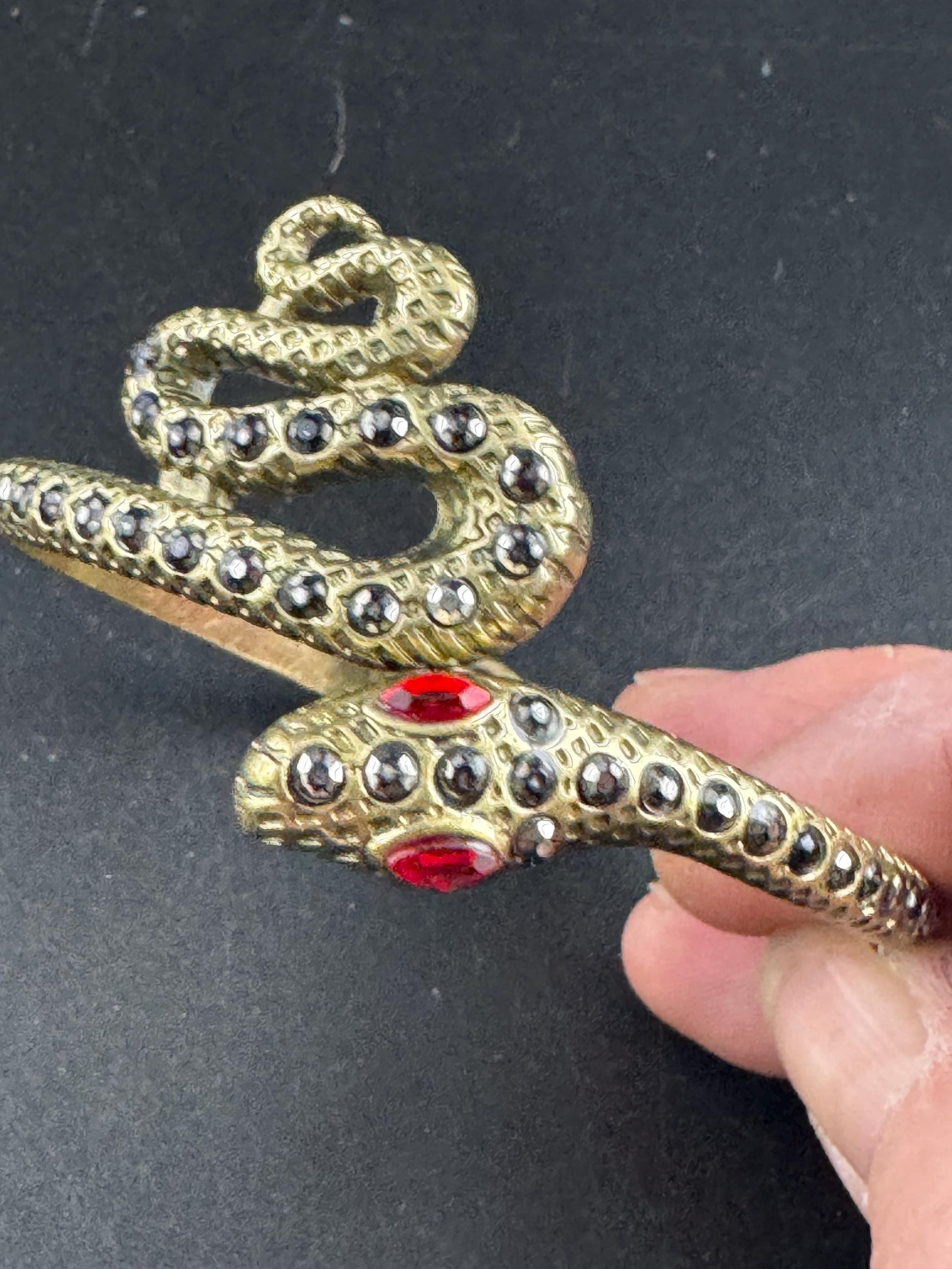 snake clamper bangle,  Antique gold tone marcasite bracelet