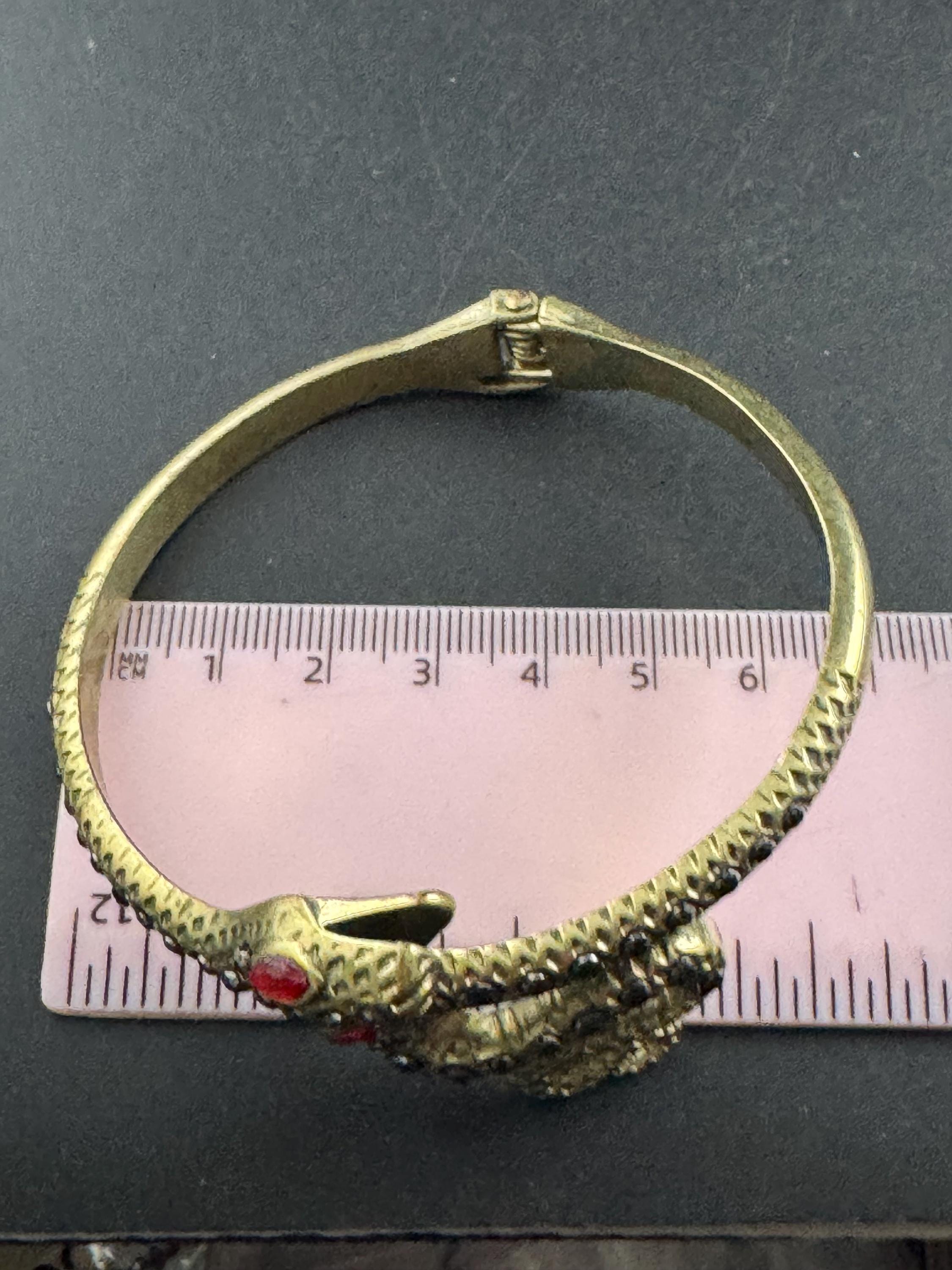 snake clamper bangle,  Antique gold tone marcasite bracelet