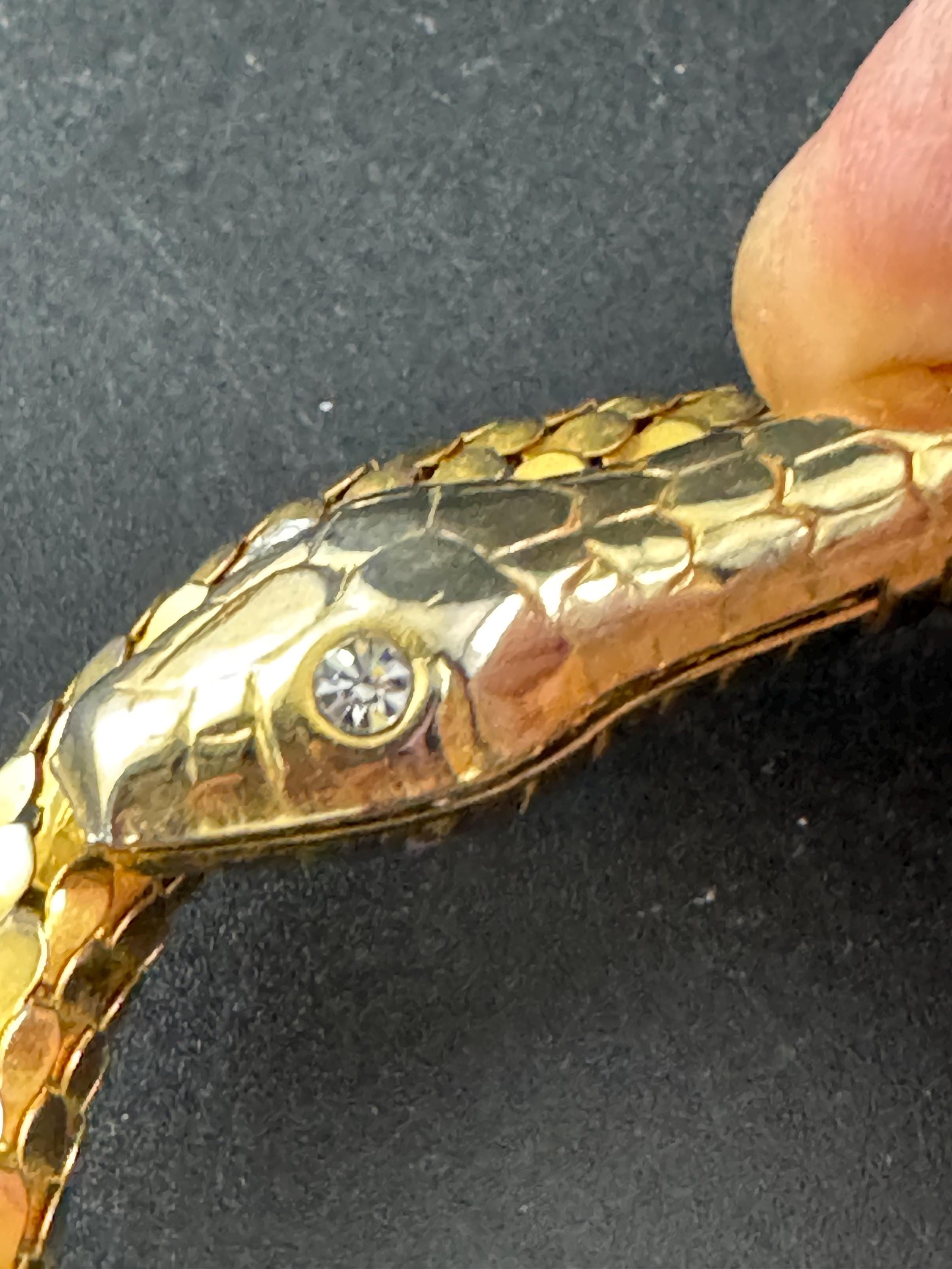 gold mesh Snake bangle,serpent bracelet wrap round with clear crystal eyes