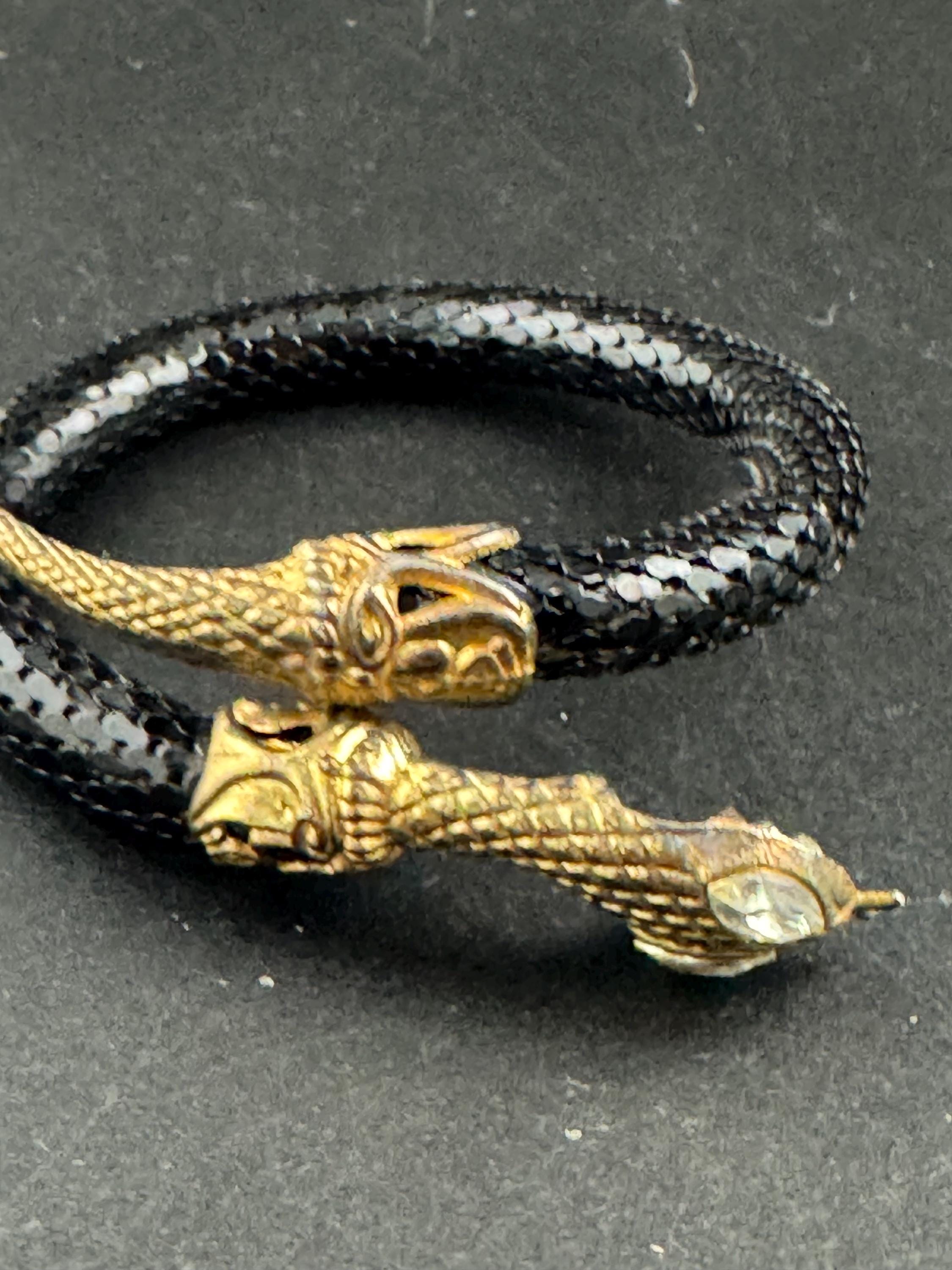 Black mesh Snake bangle, Vintage with rhinestone eyes