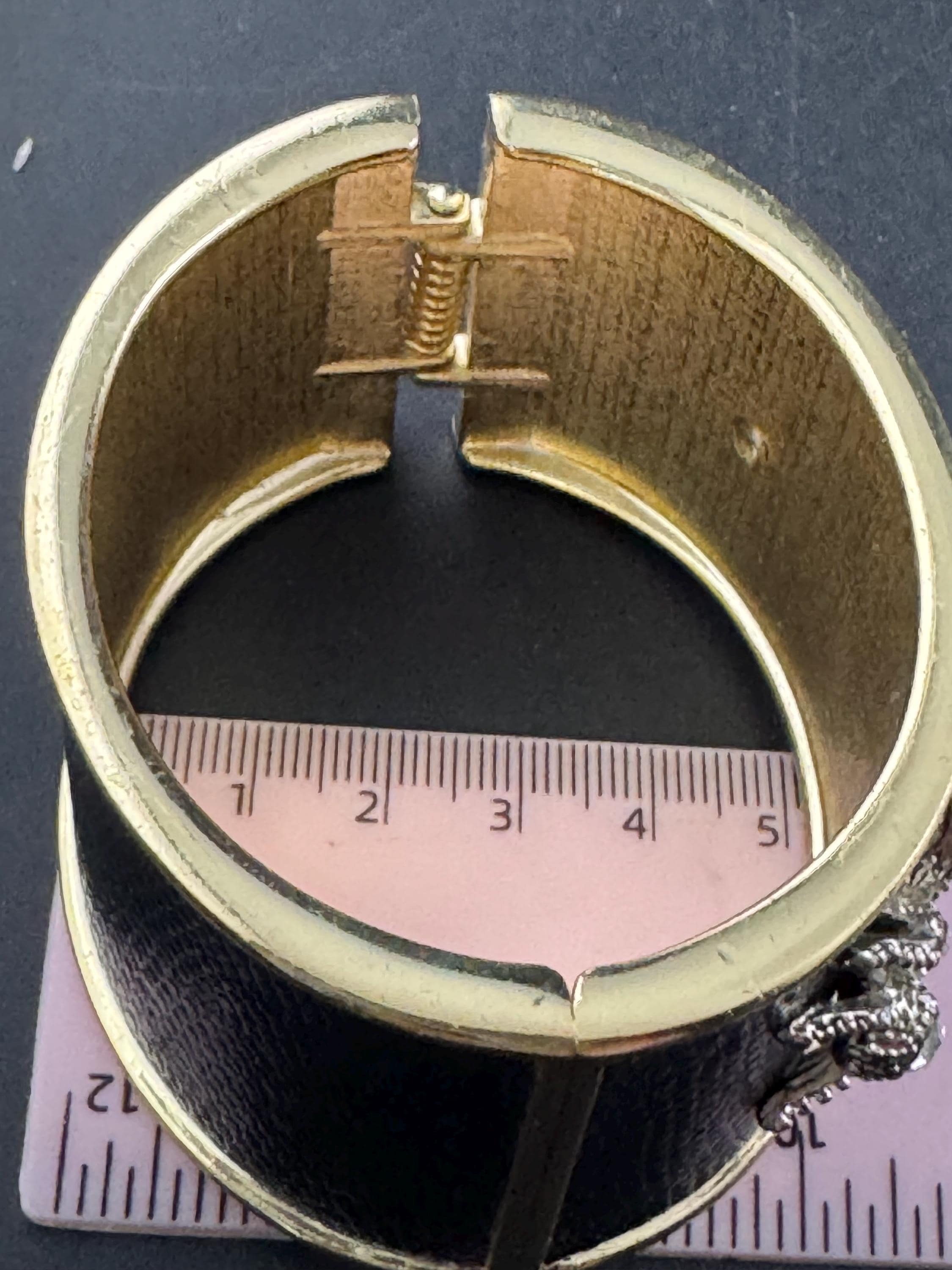 Wide spider Clamper Bangle: Black with Diamanté Crystals, Gold Tone