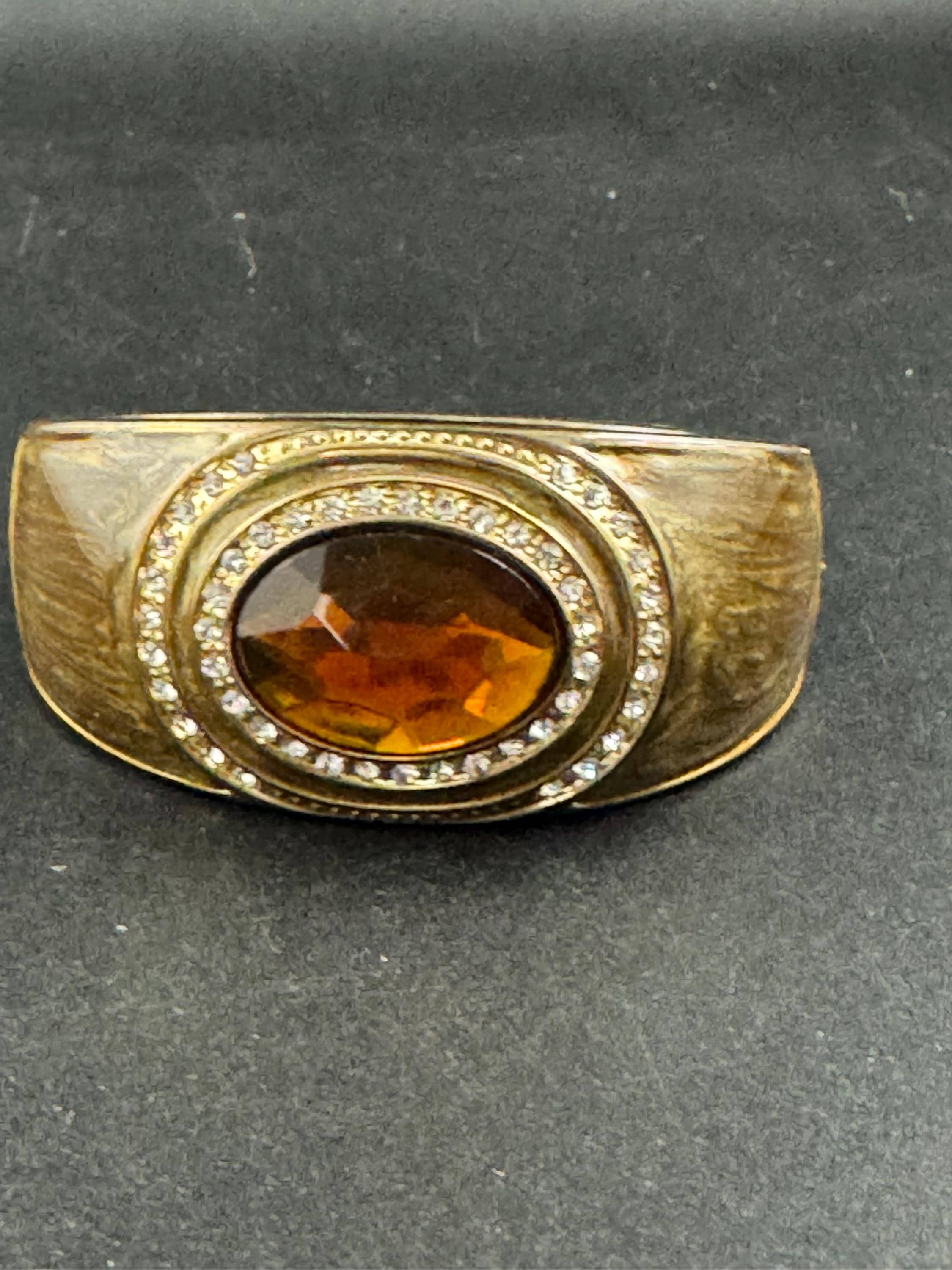 Brown enamel rhinestone Clamper Bangle, gold diamanté Bracelet.