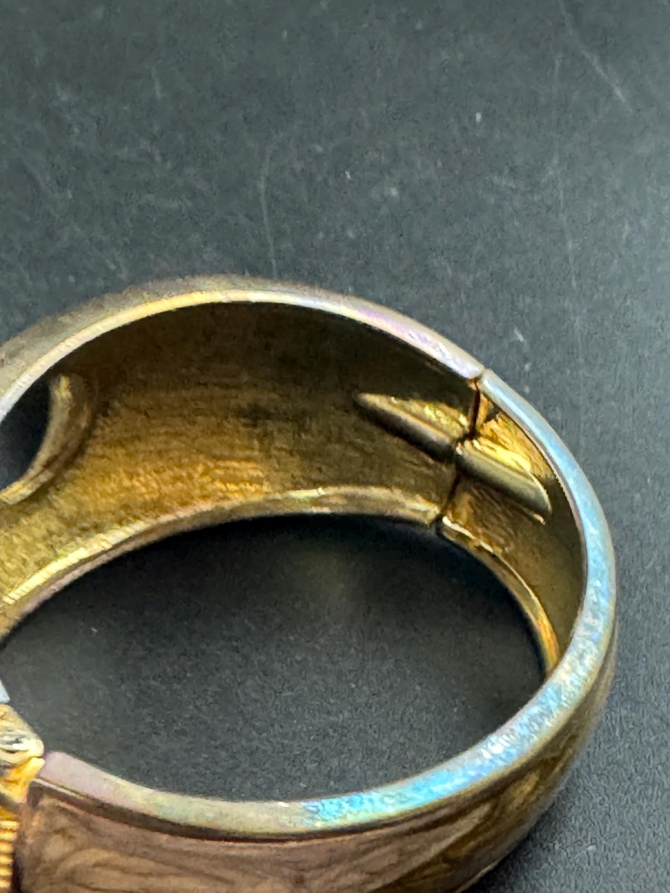 Brown enamel rhinestone Clamper Bangle, gold diamanté Bracelet.