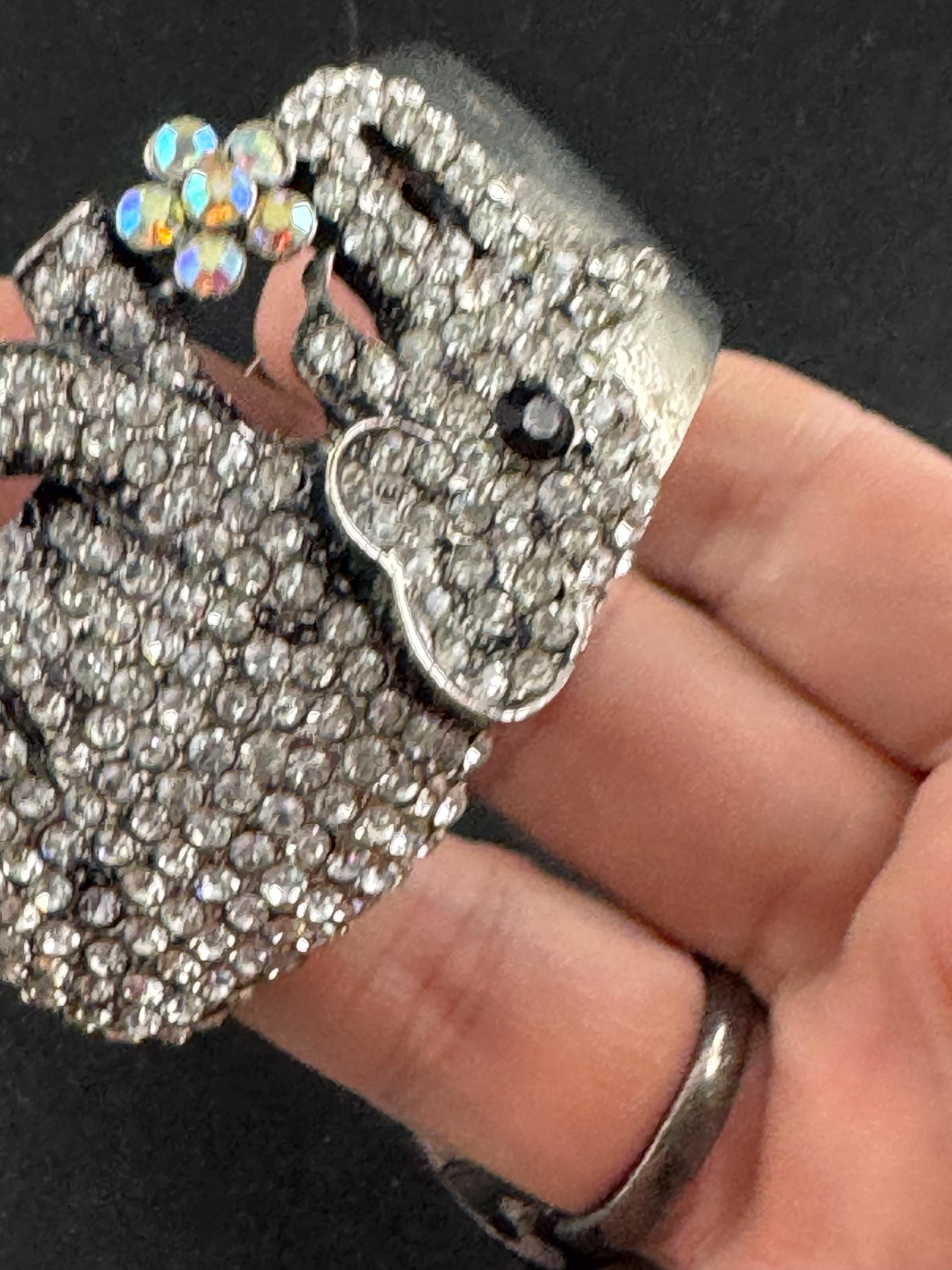 Silver rhinestone Elephant Bangle, oversized clamper bracelet