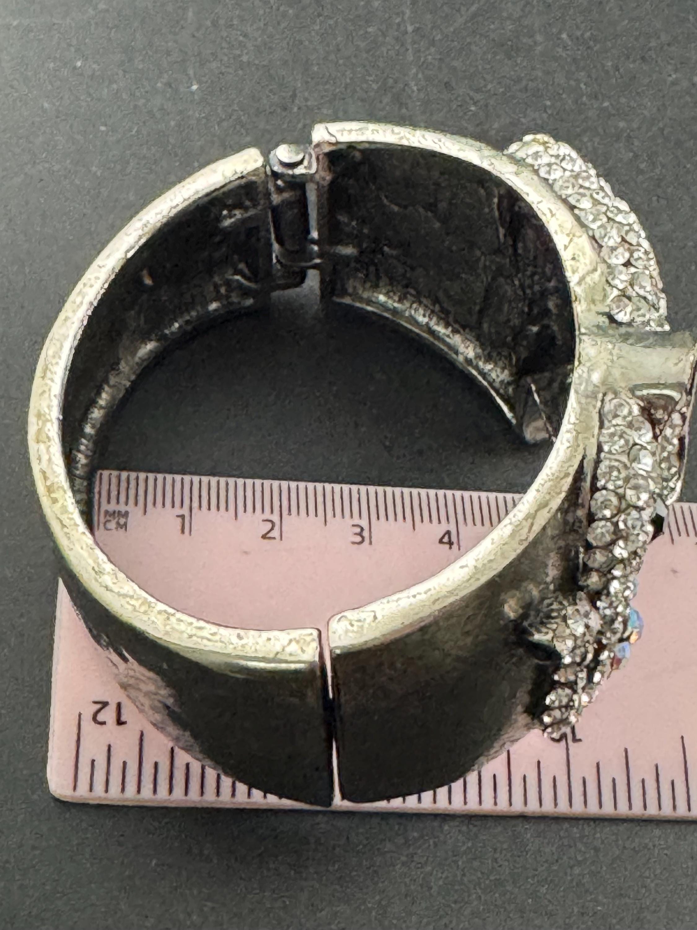 Silver rhinestone Elephant Bangle, oversized clamper bracelet