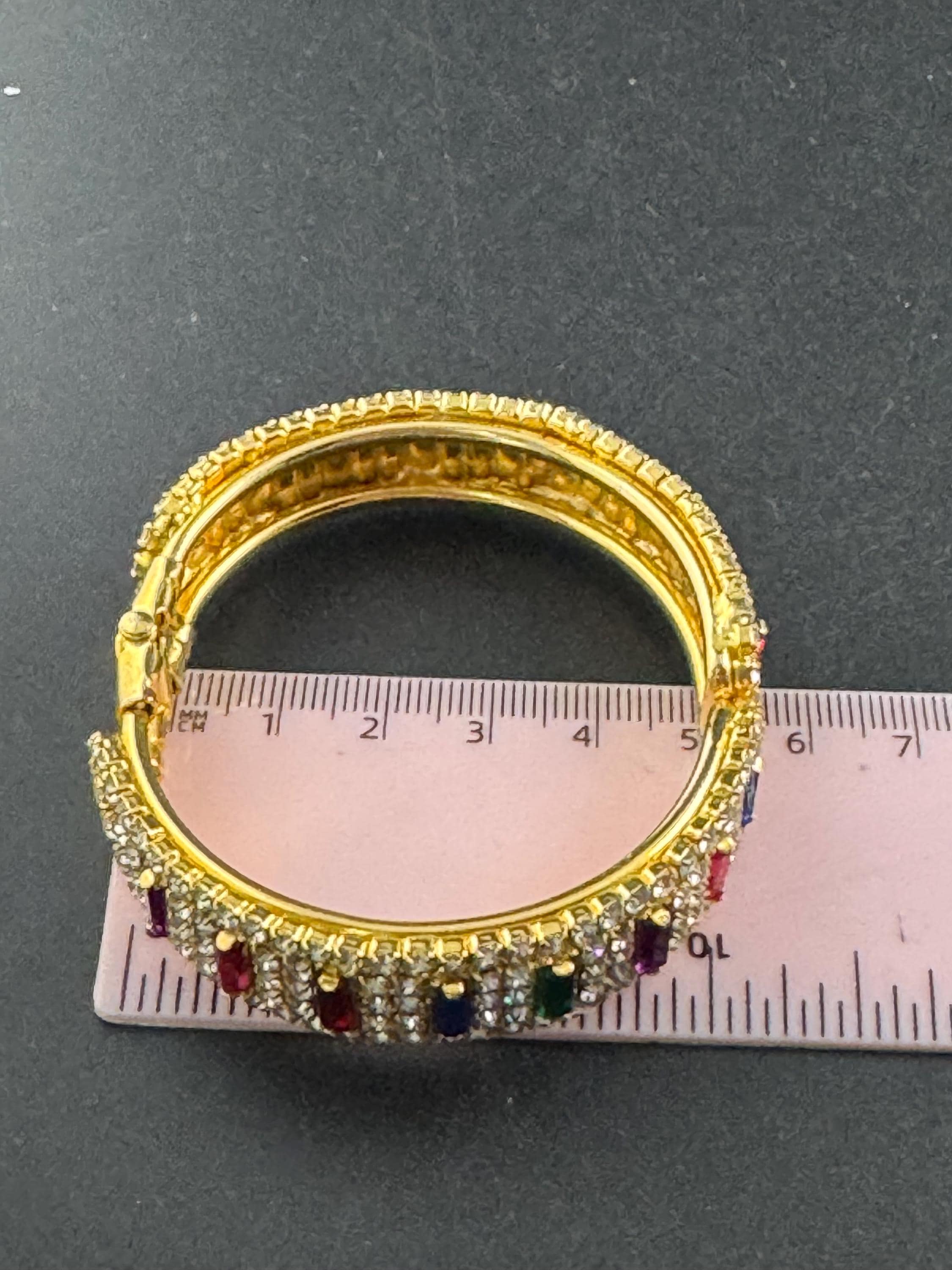 Rainbow diamanté crystal hinged clamper bangle, rhinestone bracelet red blue green