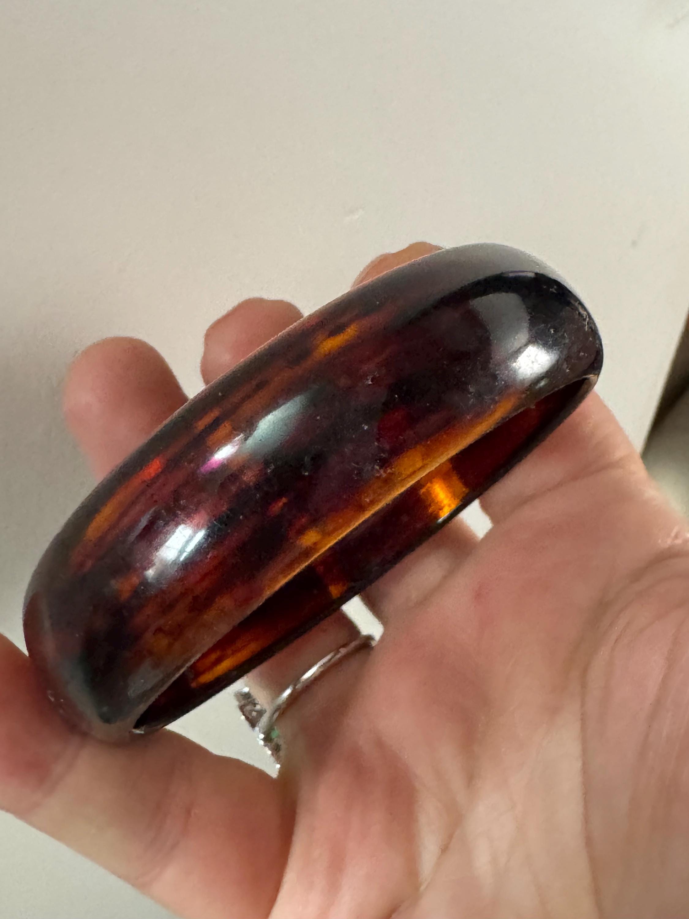 Faux tortoiseshell brown plastic  bangle, vintage bracelet ideal for stacking layering