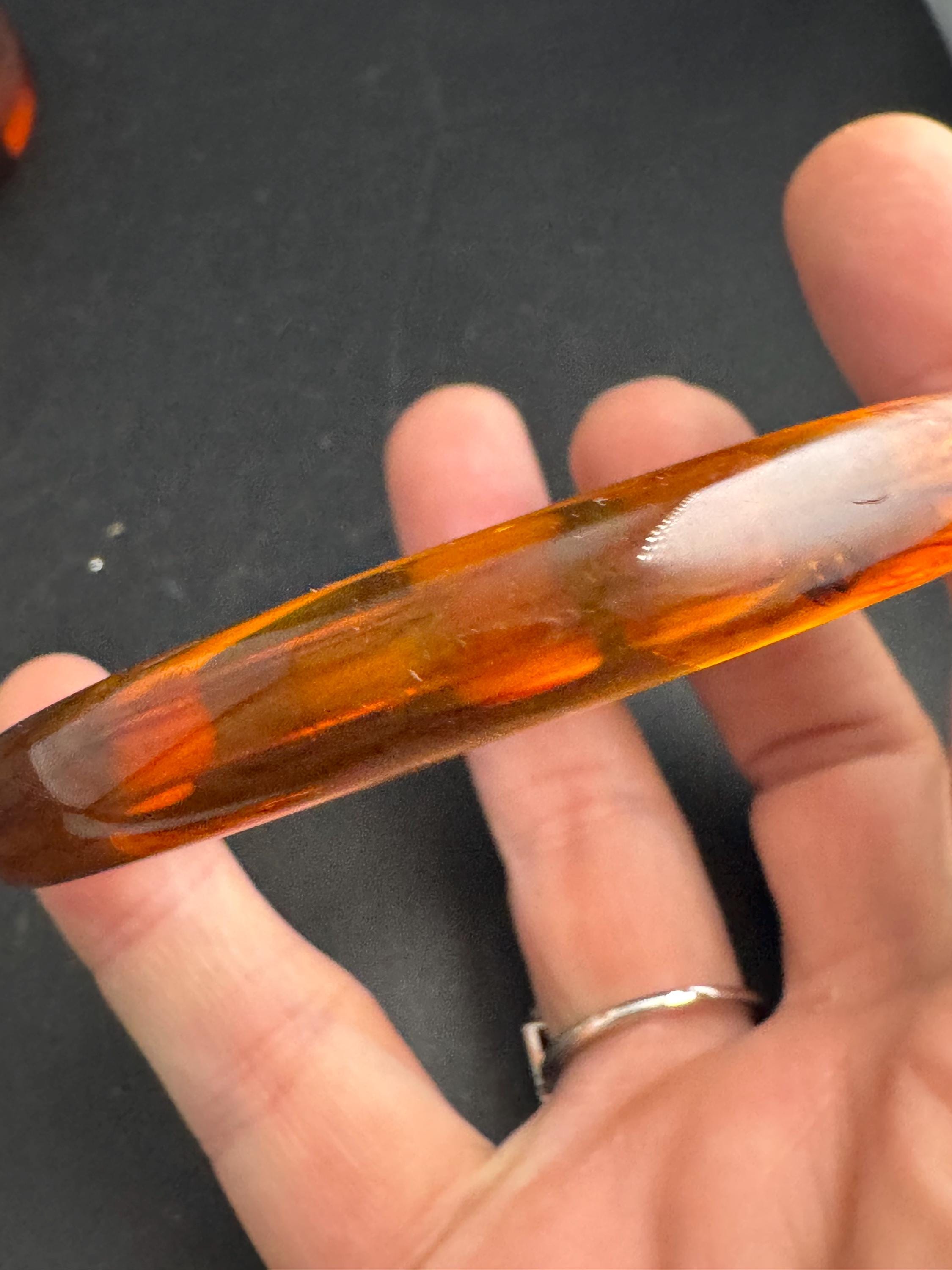 Faux tortoiseshell brown plastic slim bangle, vintage bracelet ideal for stacking layering