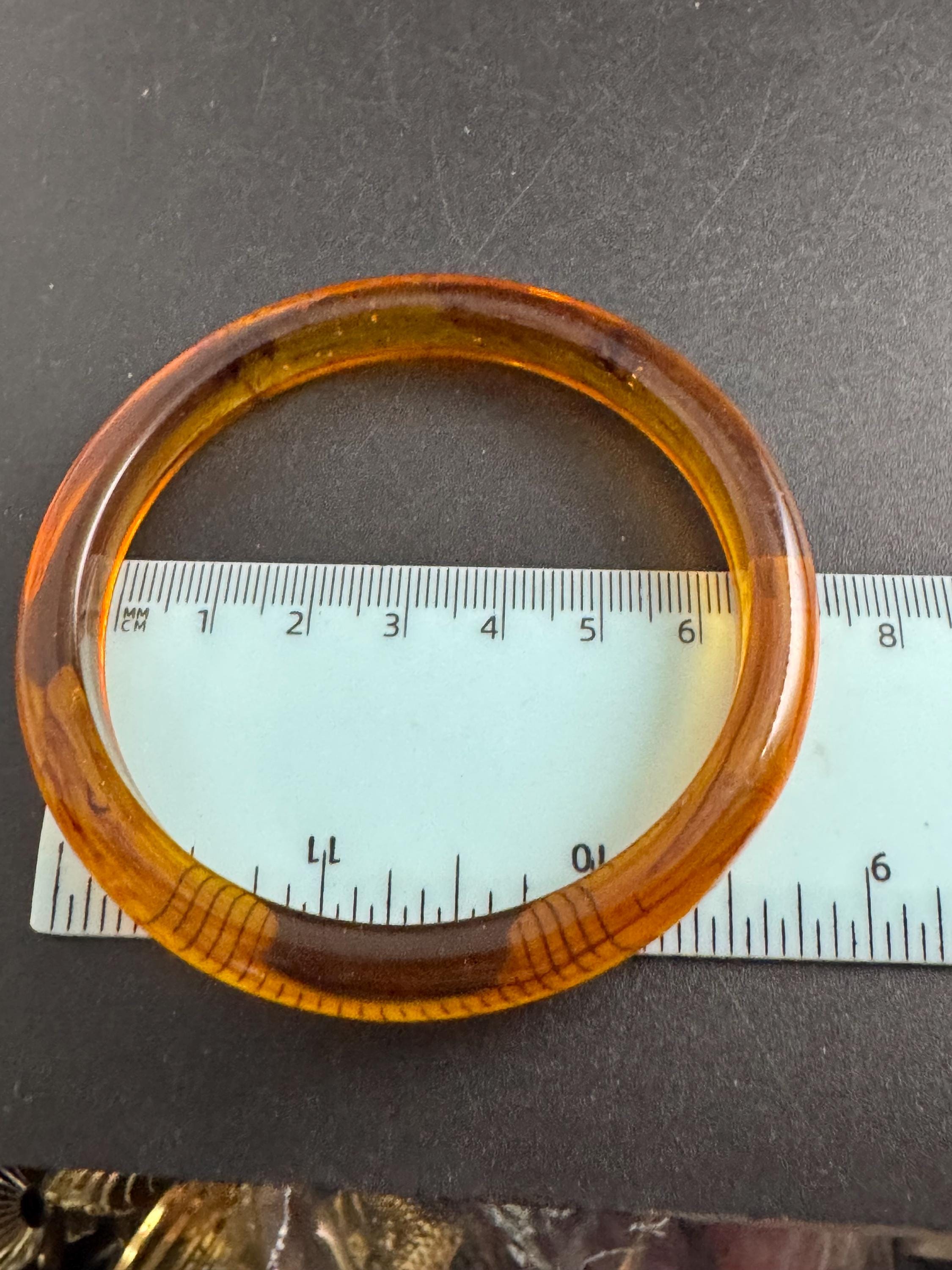 Faux tortoiseshell brown plastic slim bangle, vintage bracelet ideal for stacking layering