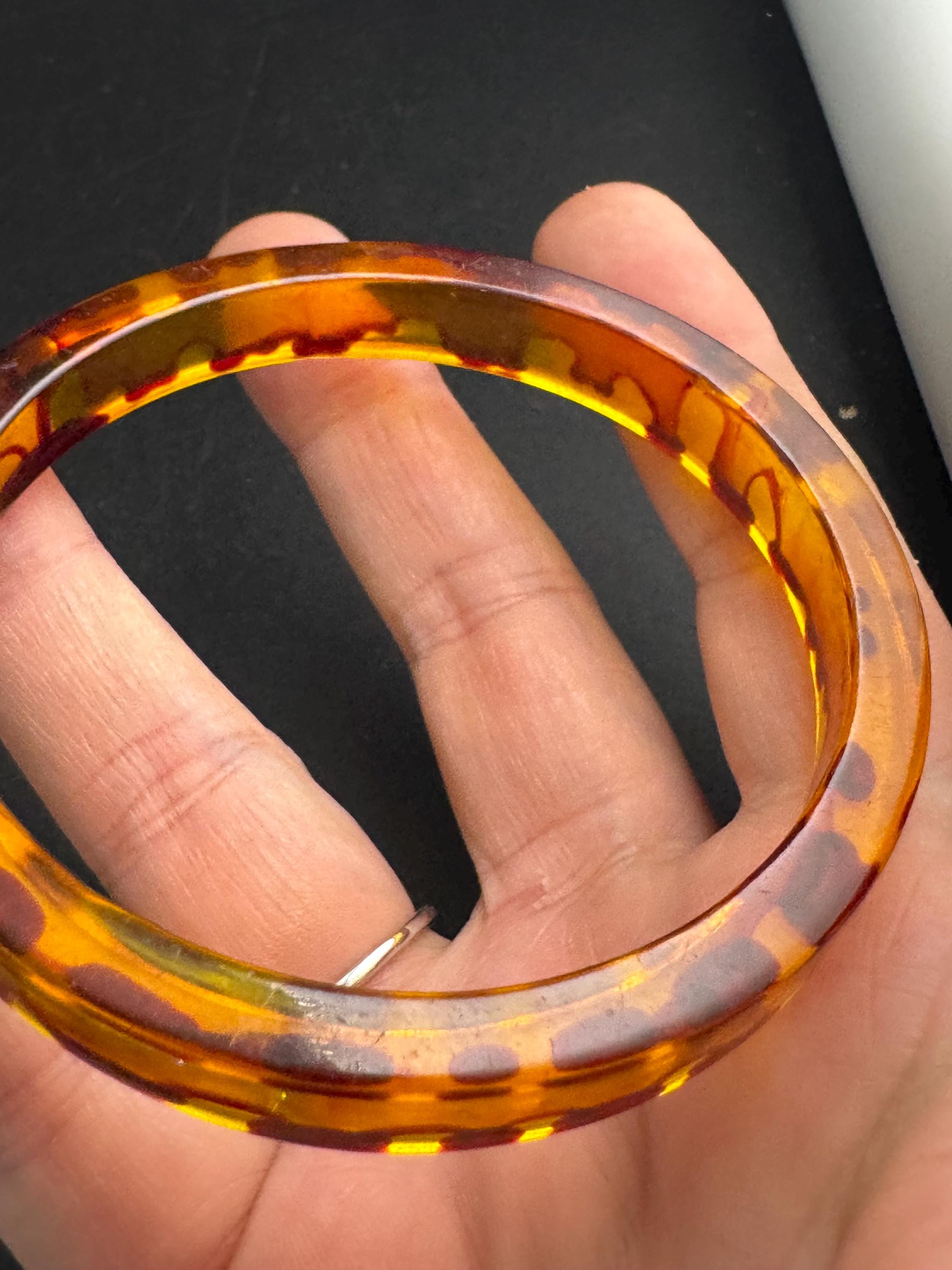 Faux tortoiseshell brown bangle, vintage early plastic bracelet ideal for stacking layering