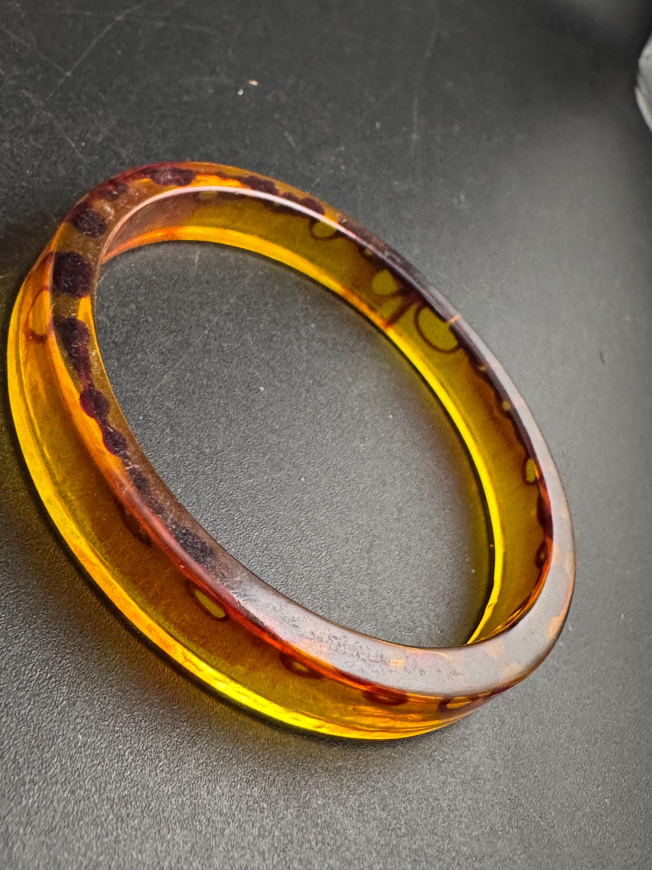 Faux tortoiseshell brown bangle, vintage early plastic bracelet ideal for stacking layering