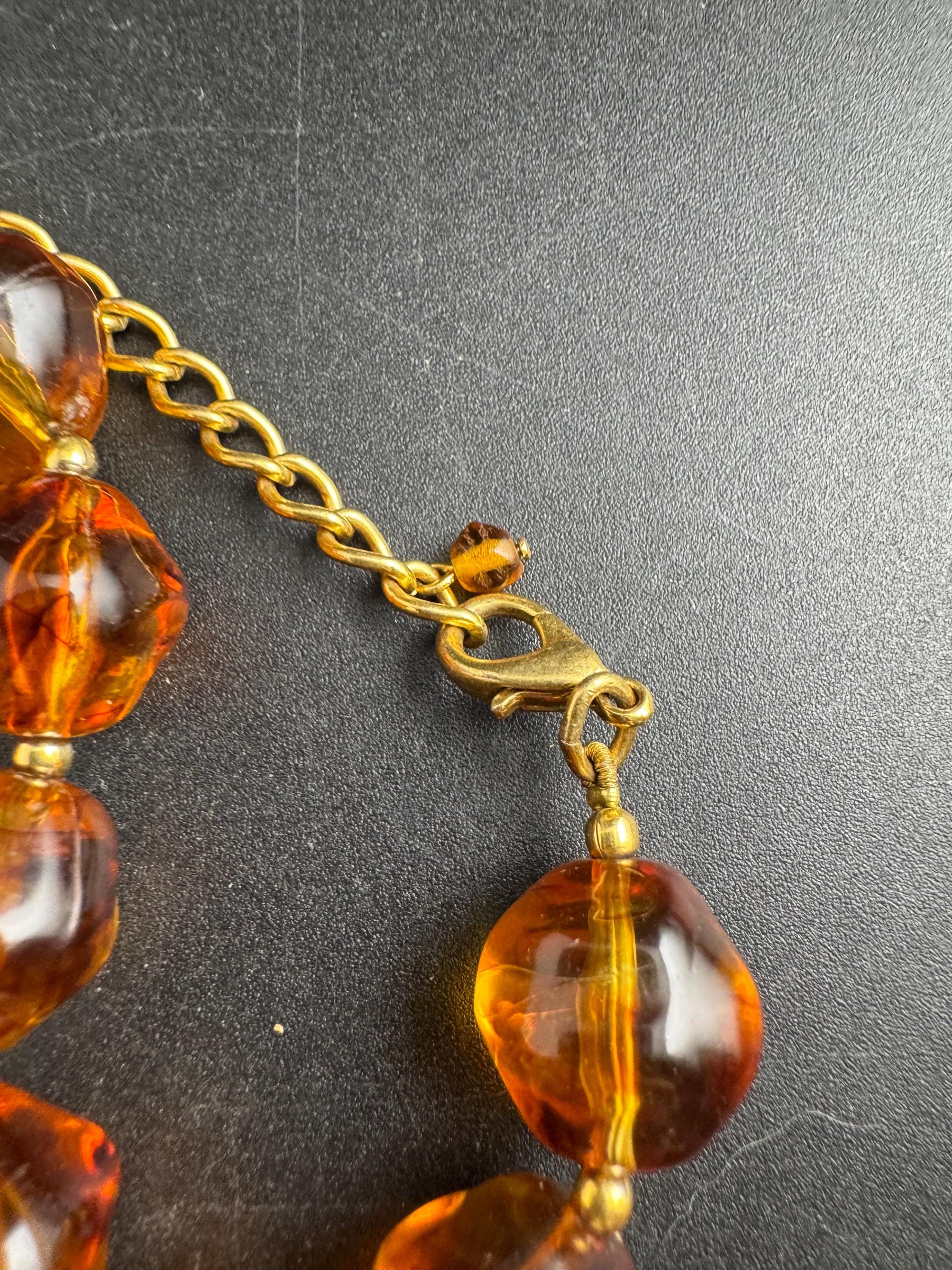 Faux Amber orange brown beaded necklace, chunky plastic beads