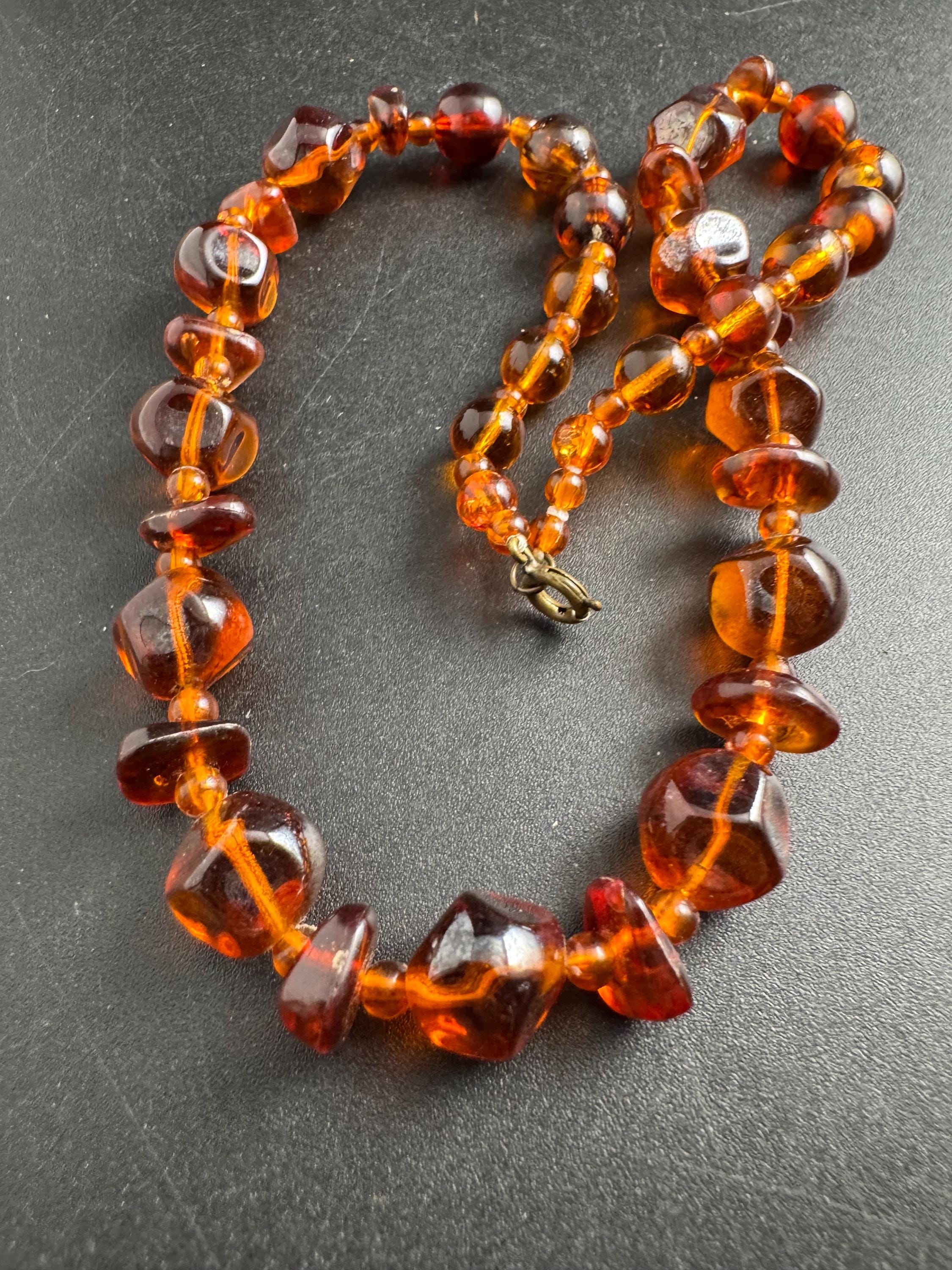 Faux Amber orange brown beaded necklace, plastic beads