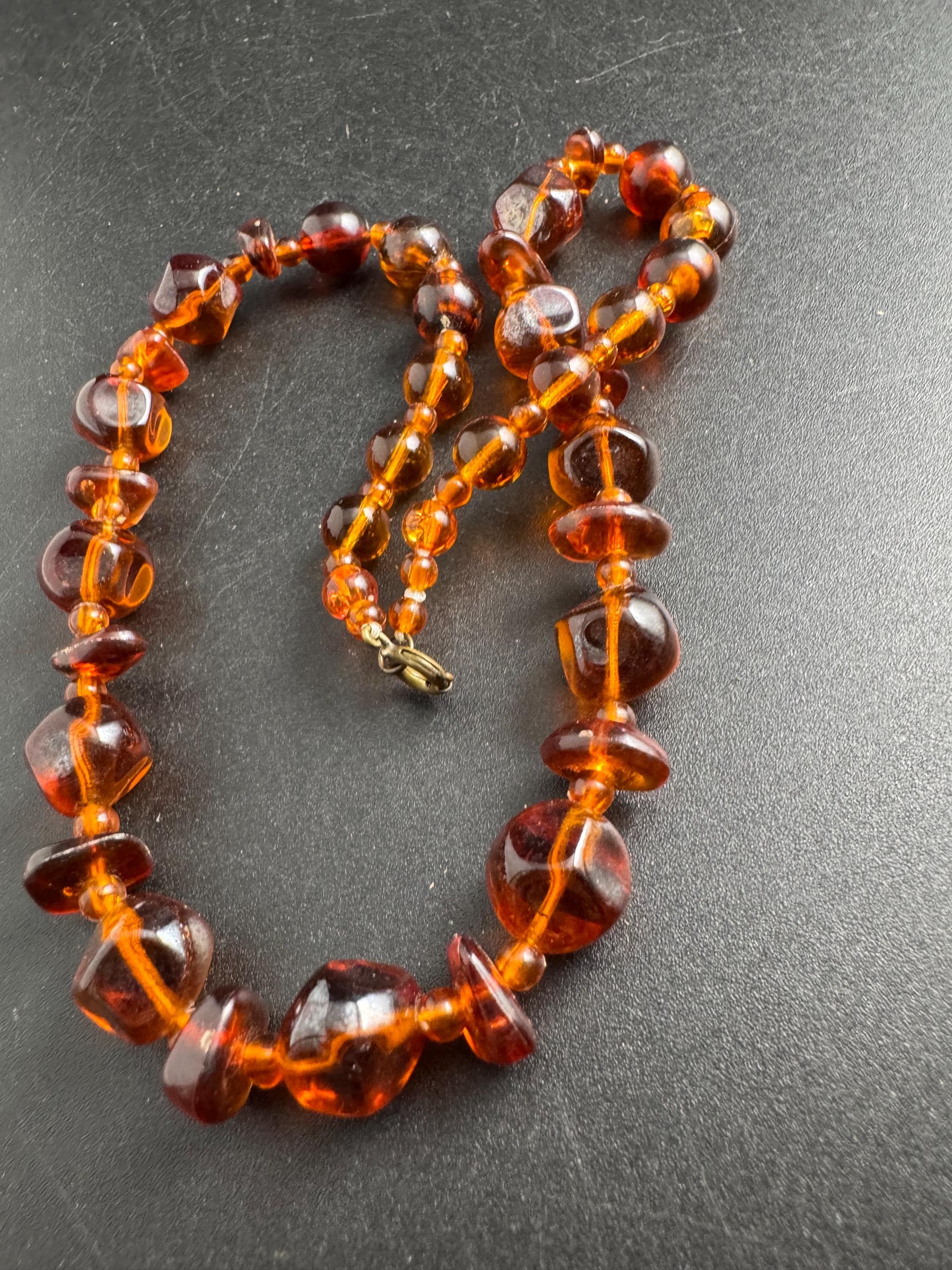 Faux Amber orange brown beaded necklace, plastic beads