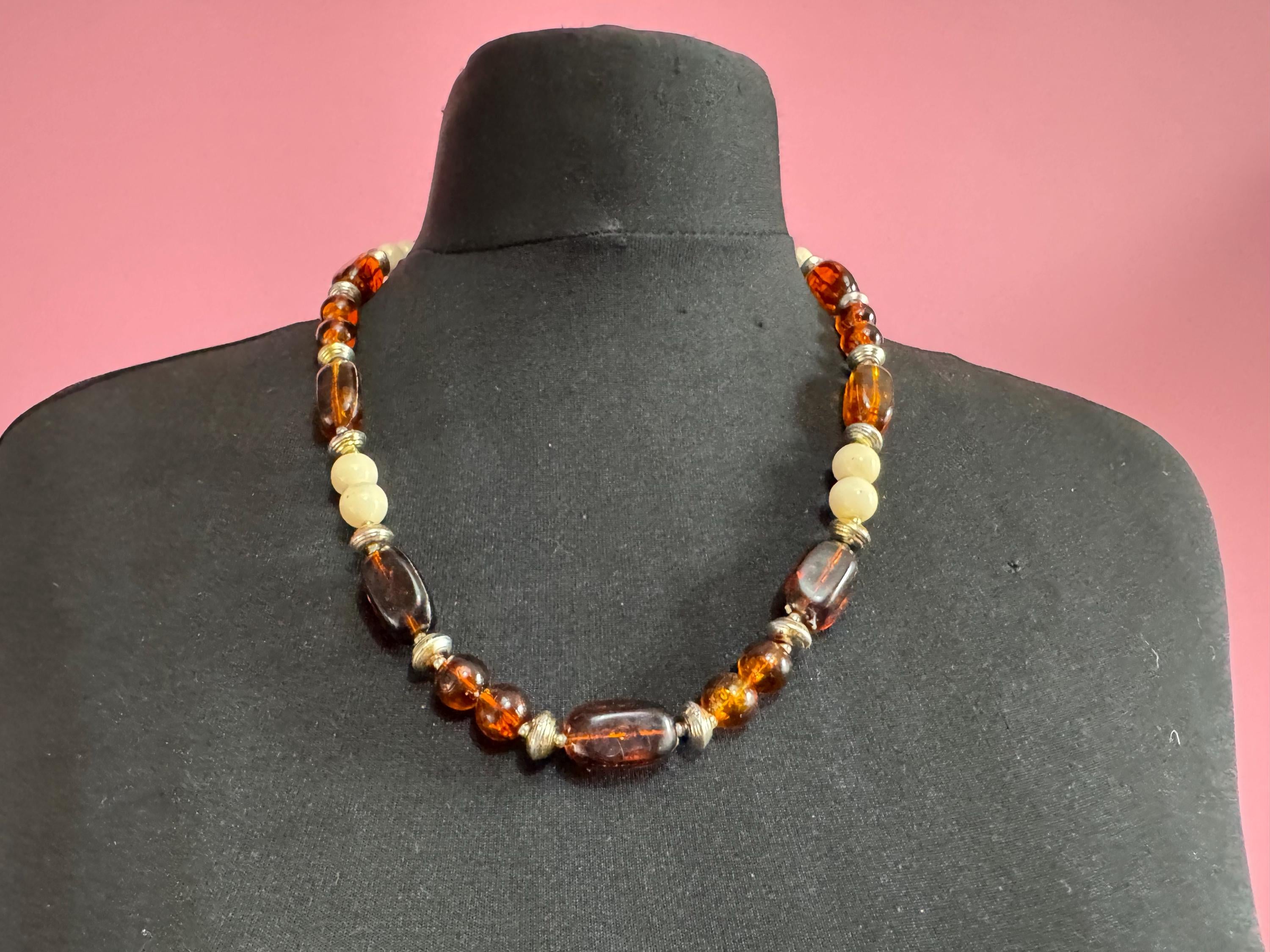Faux tortoiseshell brown cream necklace, plastic beads