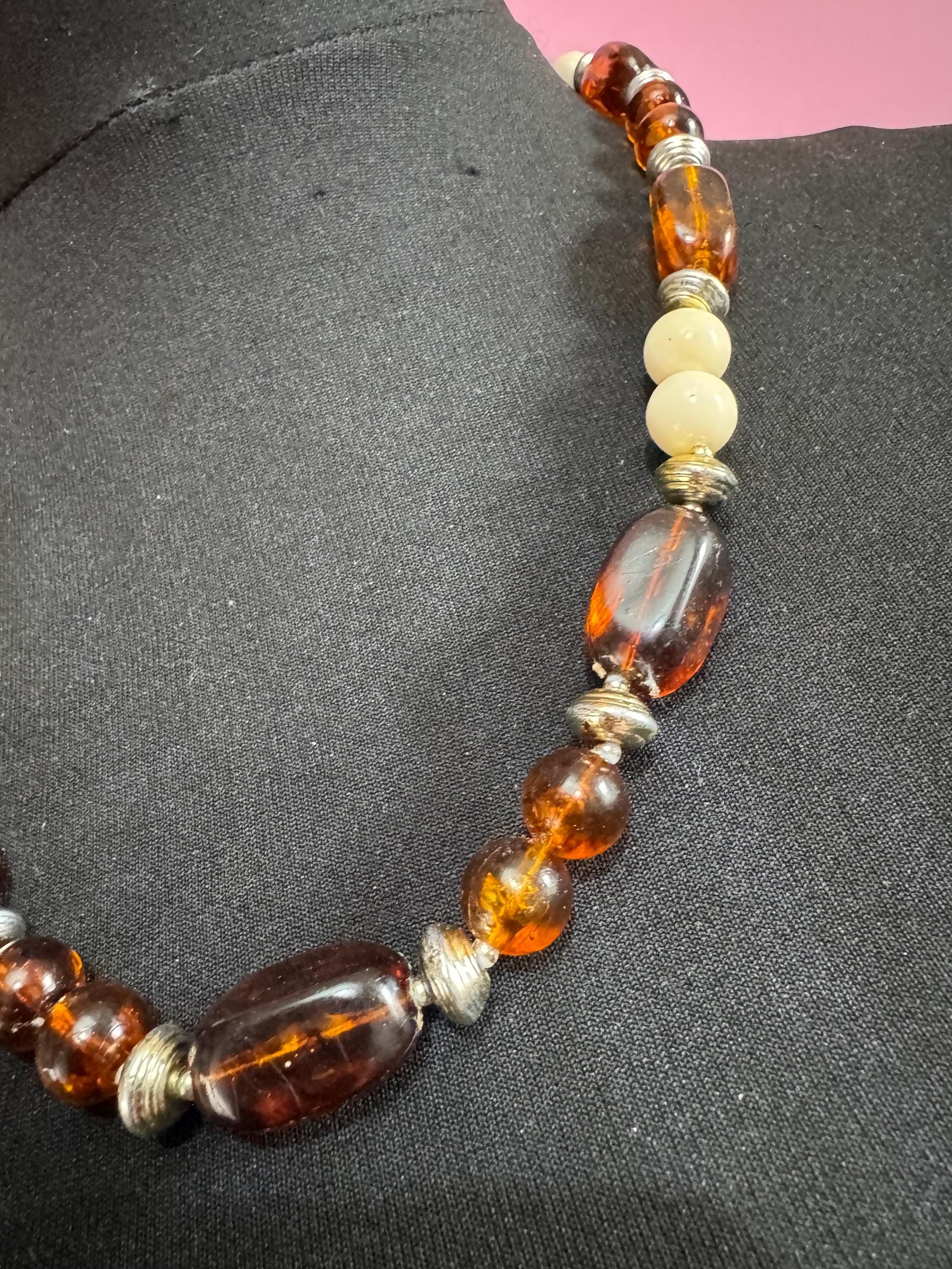 Faux tortoiseshell brown cream necklace, plastic beads