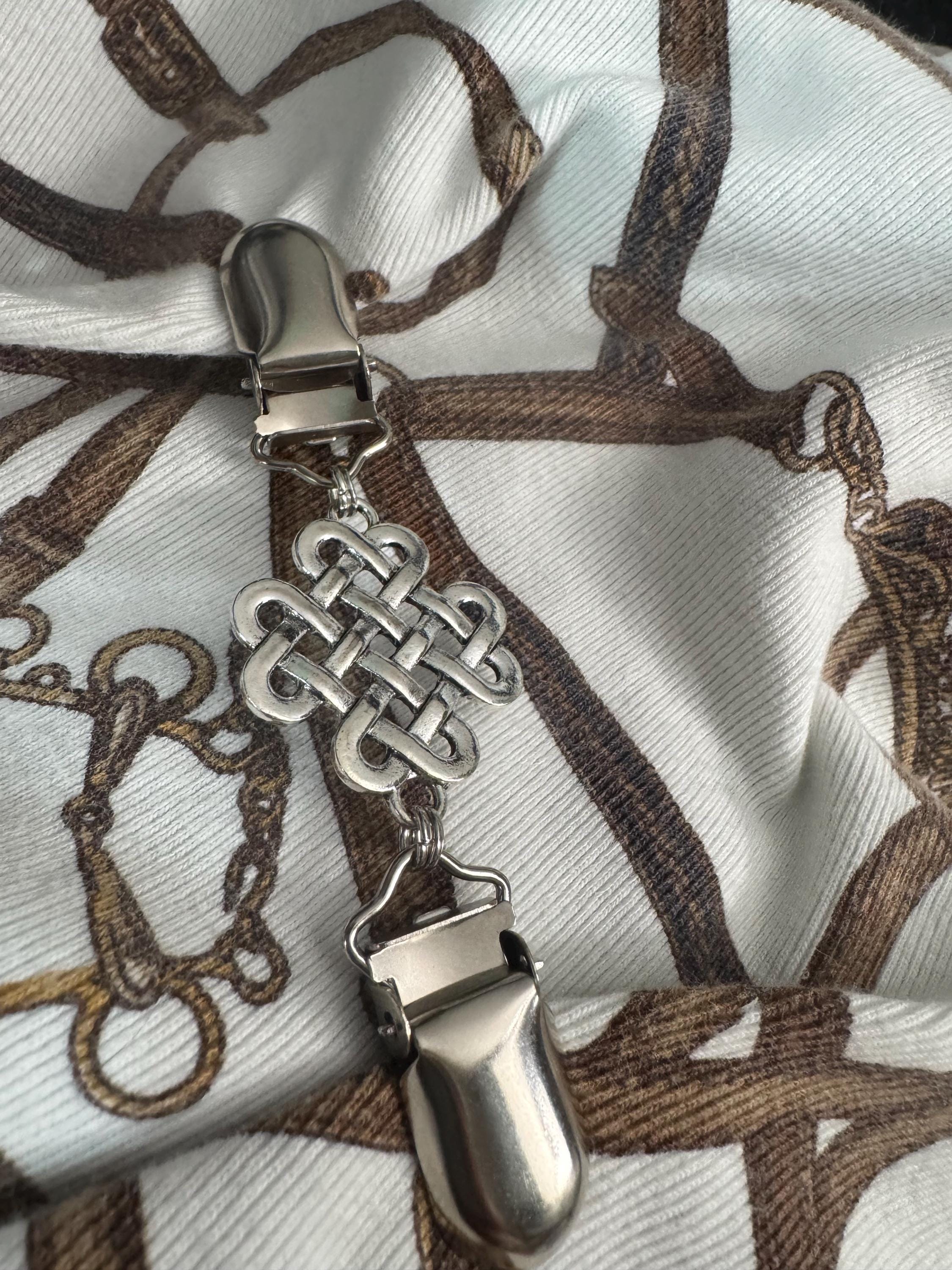 Celtic sweater guard , silver cloak clip, cinch clip, Scottish knot design