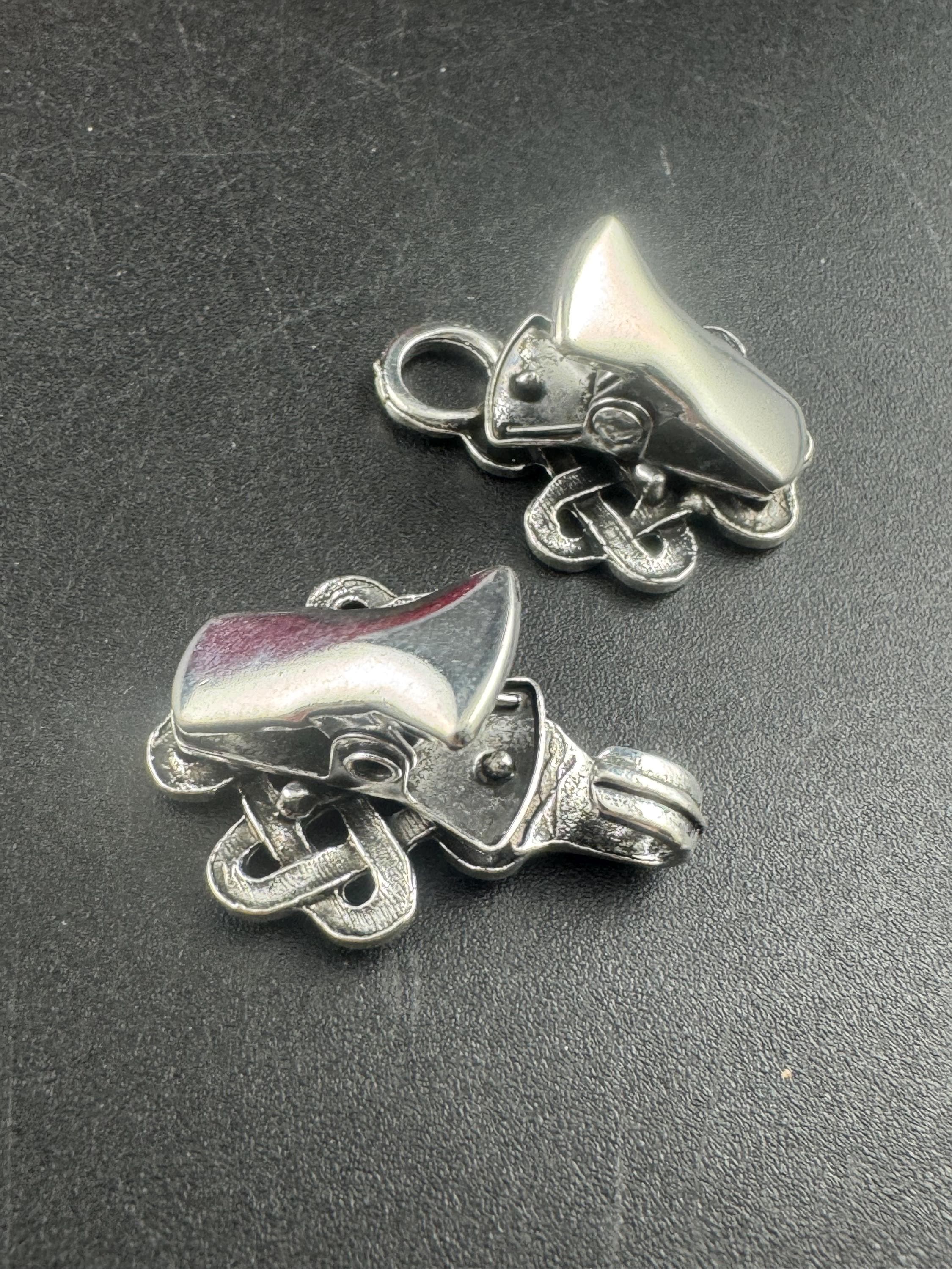 Silver cloak clip, Celtic Scottish style cardigan clasp, double buckle