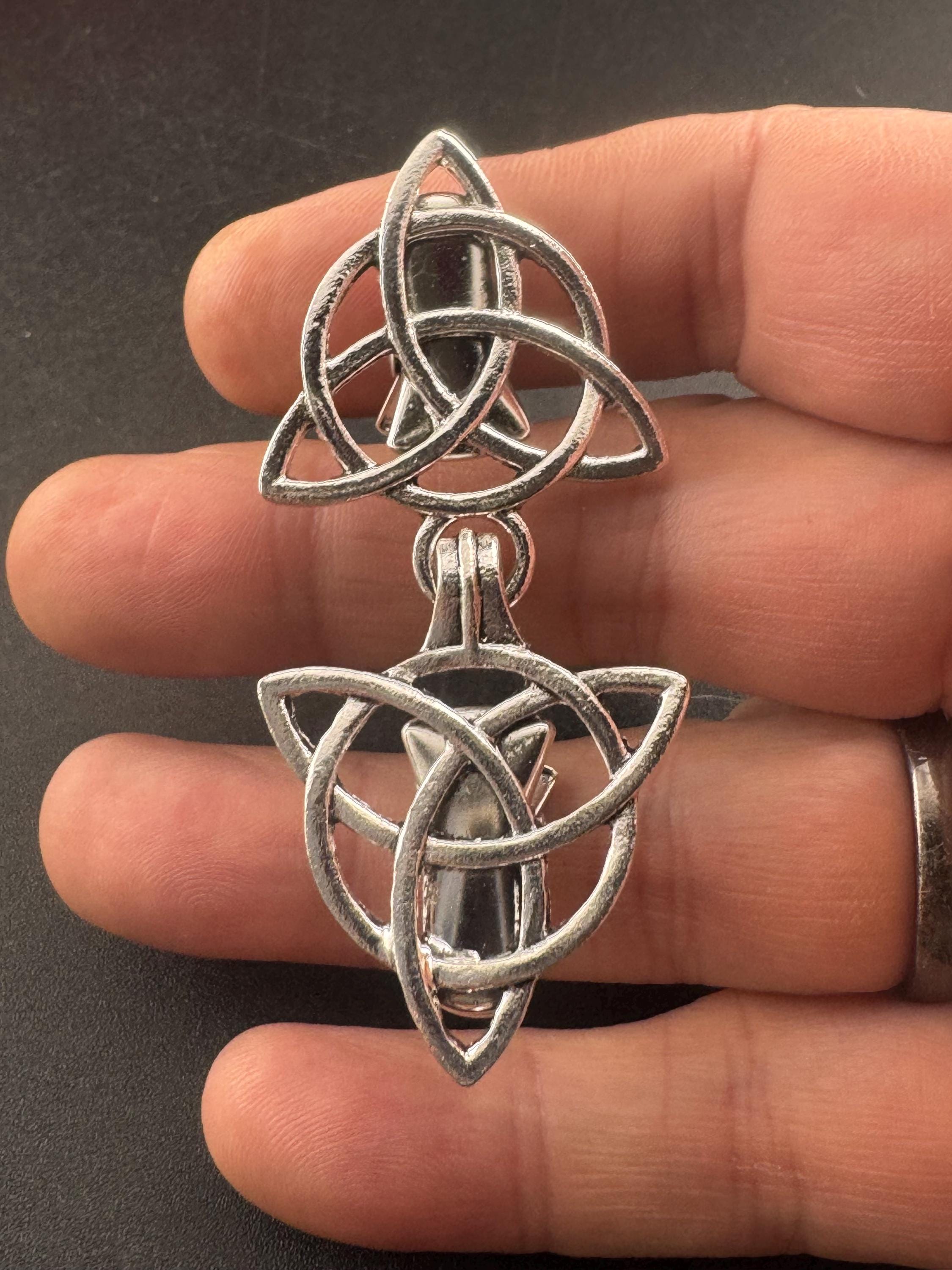 Silver cloak clip, Celtic Scottish style cardigan clasp, triangular double buckle cape clip