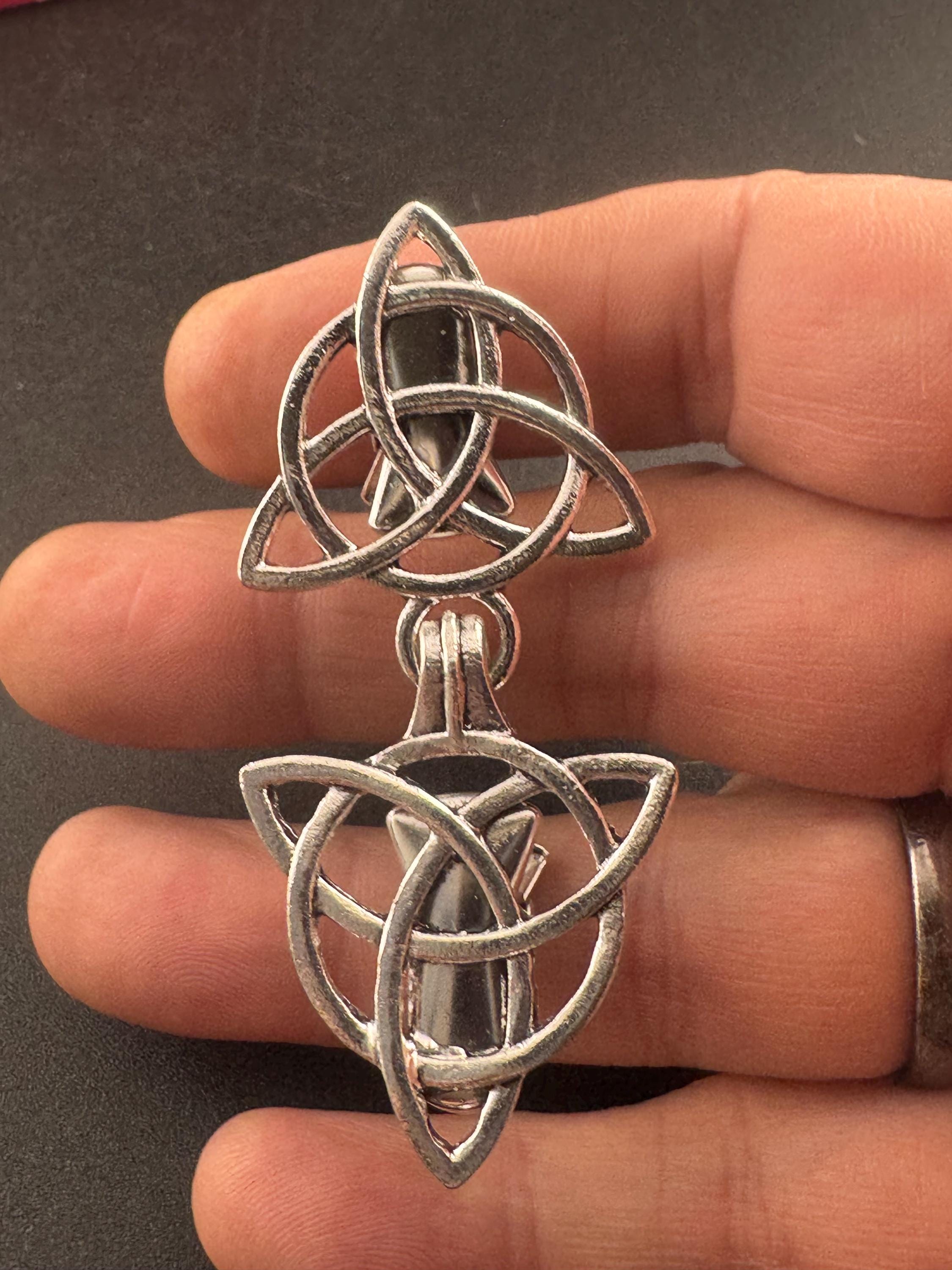 Silver cloak clip, Celtic Scottish style cardigan clasp, triangular double buckle cape clip