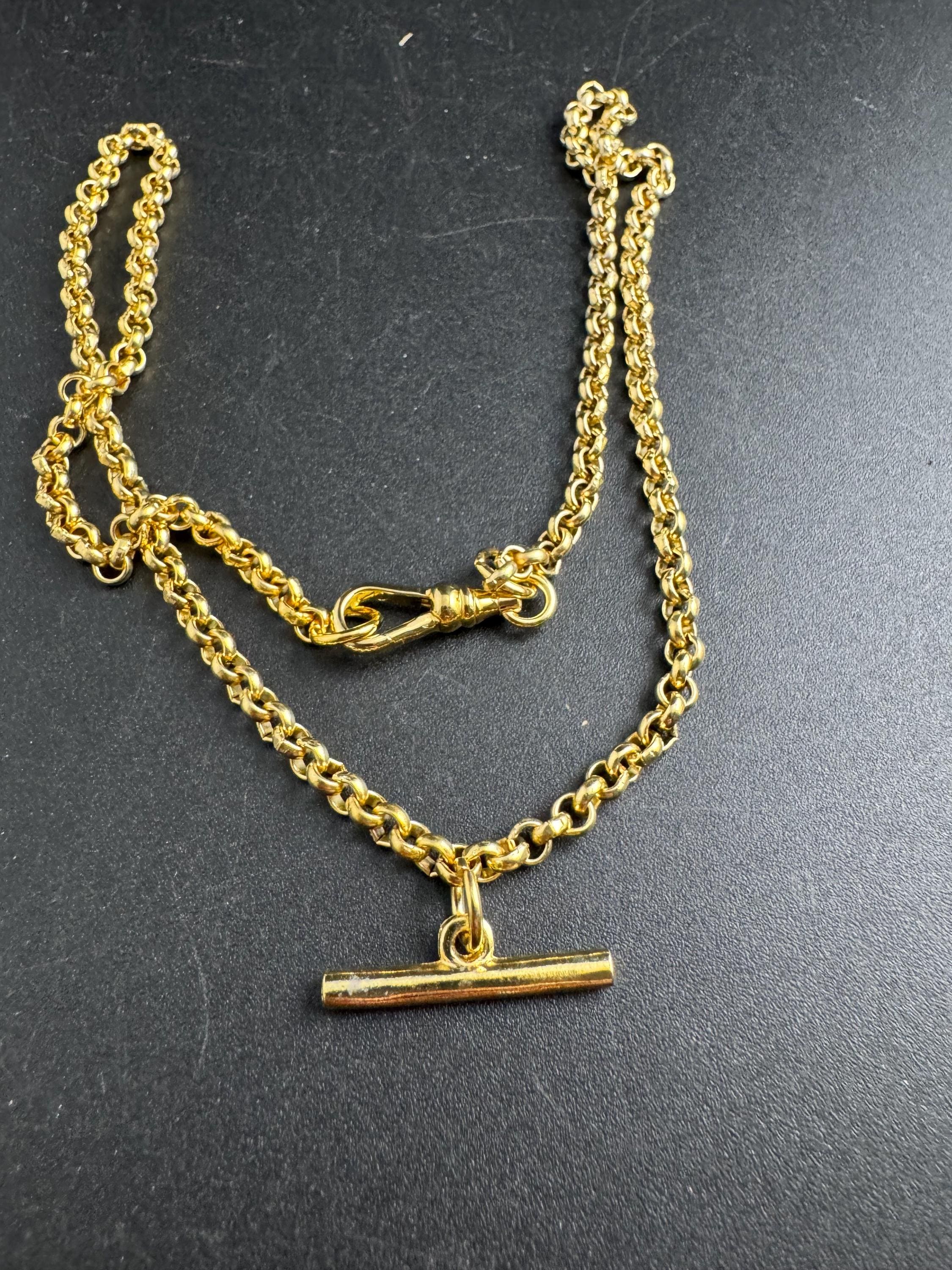T Bar watch chain necklace, retro Victorian style gold plated chain