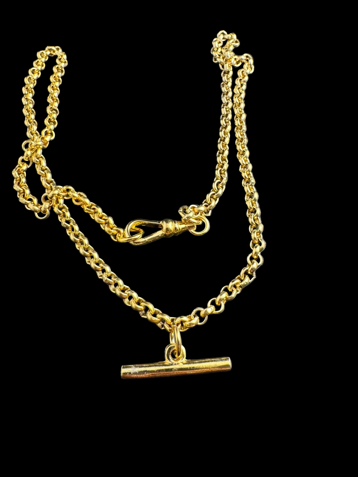 T-Bar Watch Chain Necklace, Retro Victorian Gold Plated, 48 Cm