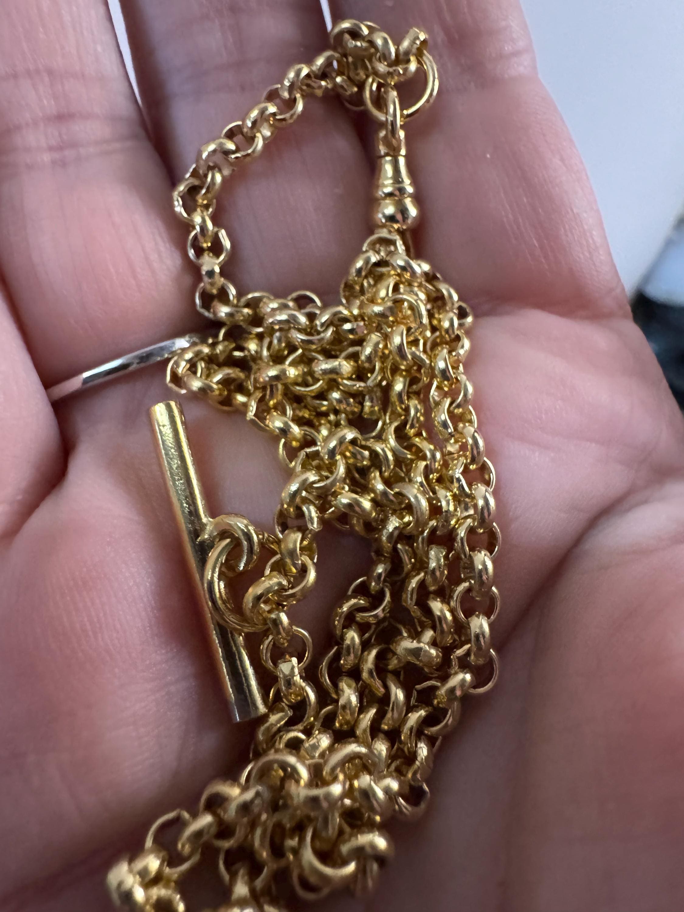 T Bar watch chain necklace, retro Victorian style gold plated chain