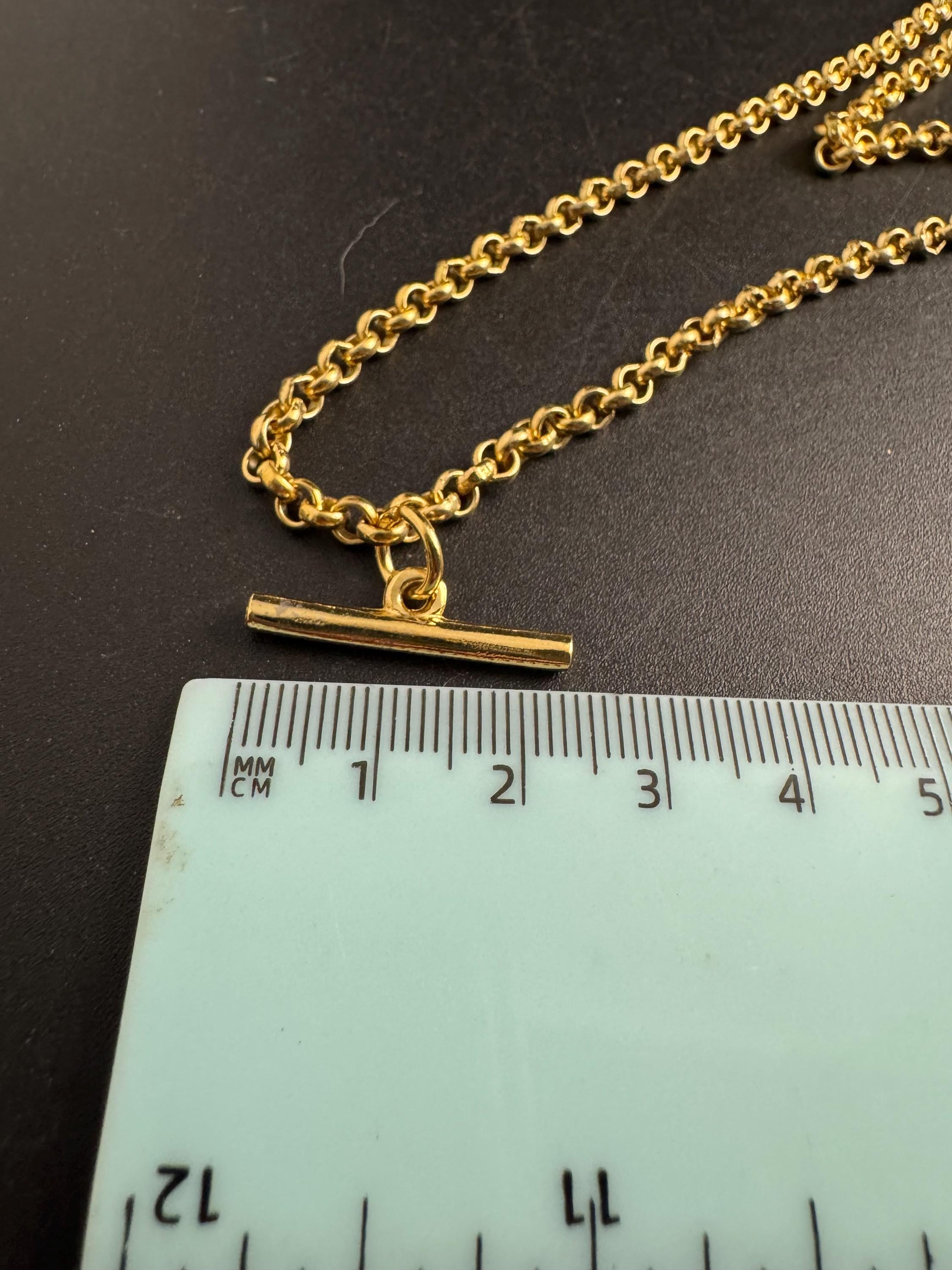 T Bar watch chain necklace, retro Victorian style gold plated chain