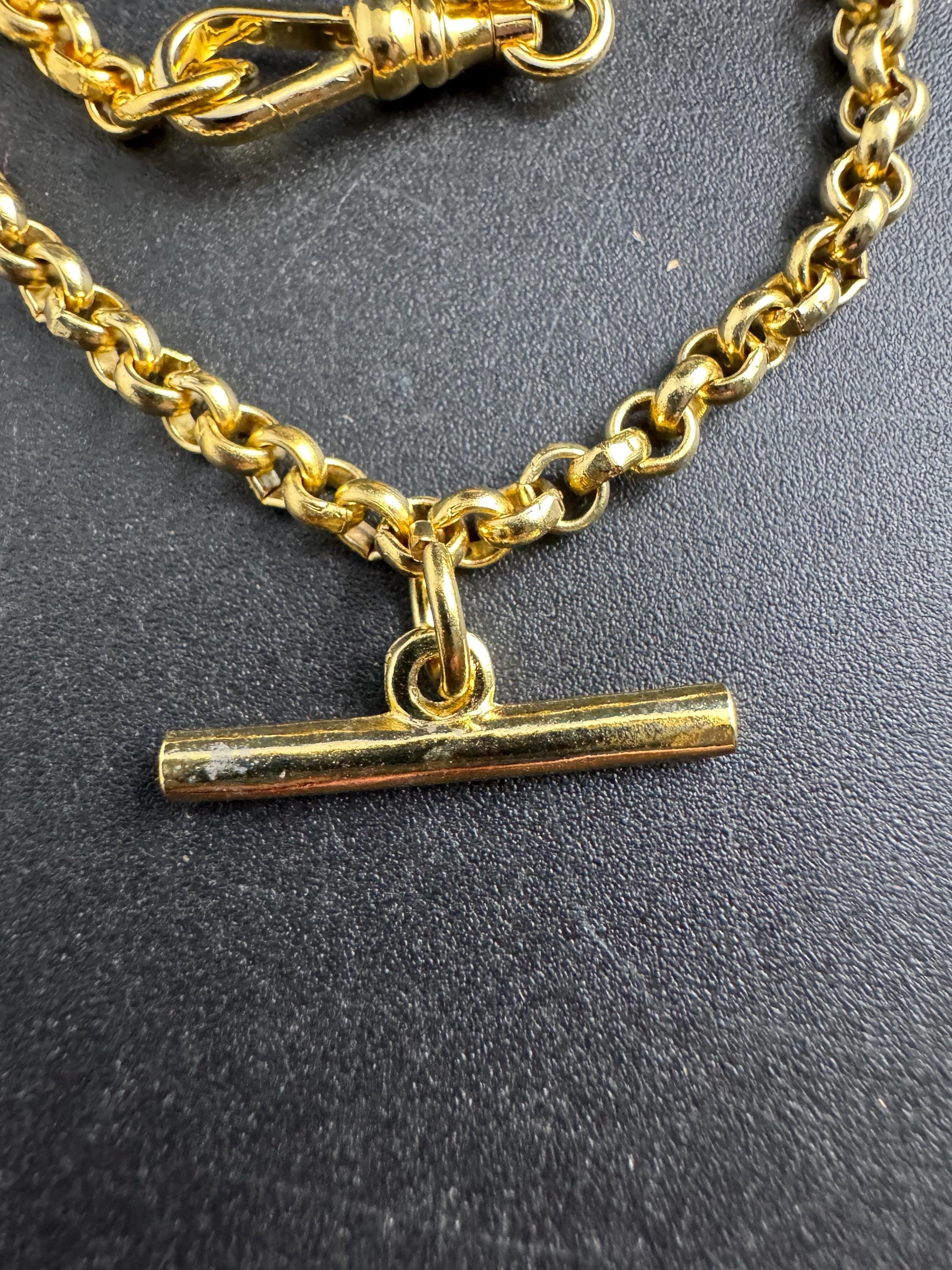 T Bar watch chain necklace, retro Victorian style gold plated chain