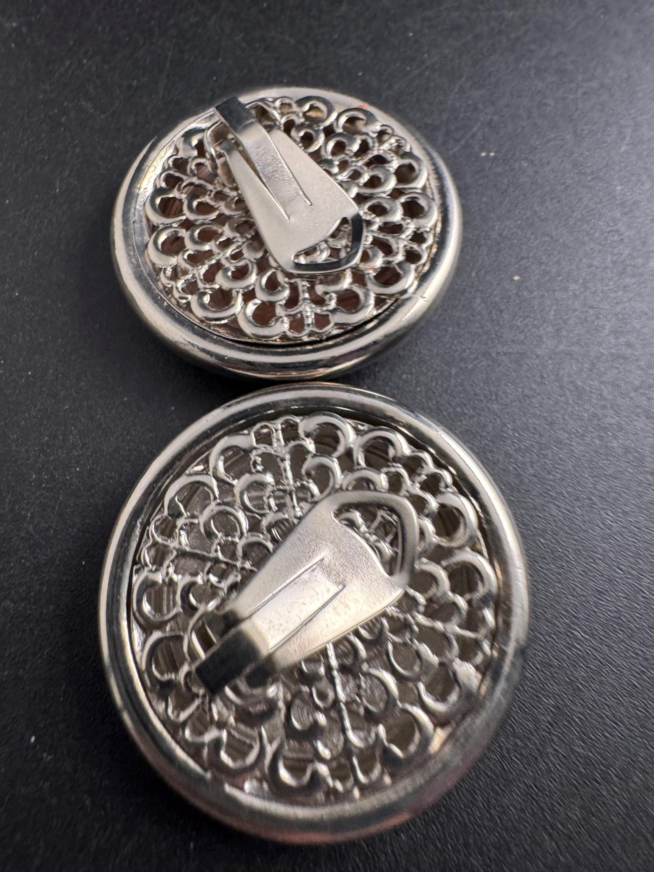 French Brown Enamel Clip On Earrings, silver tone 1960s Vintage