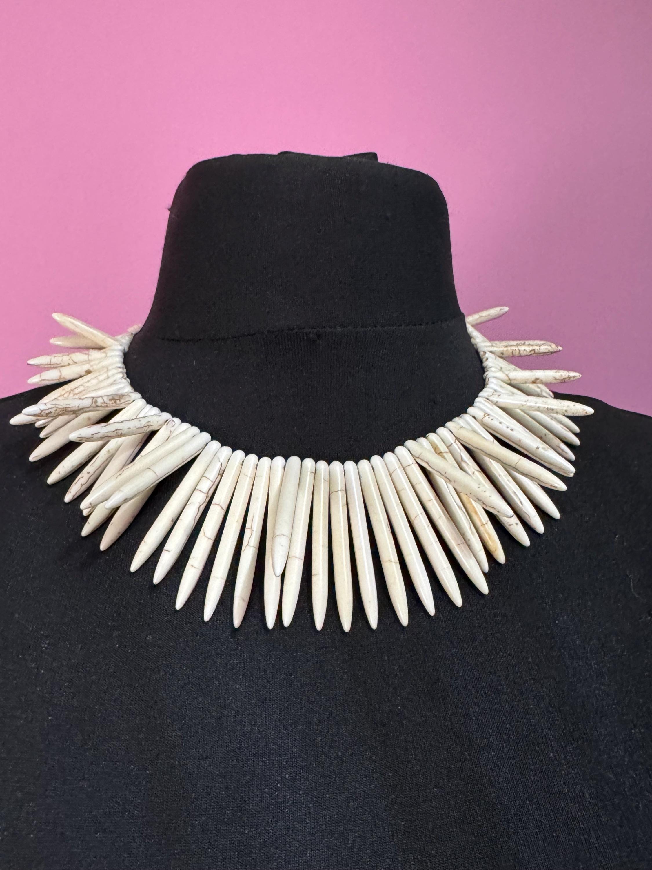 KJL cream spiky bib choker necklace, gemstone tribal , Kenneth Jay lane jewellery