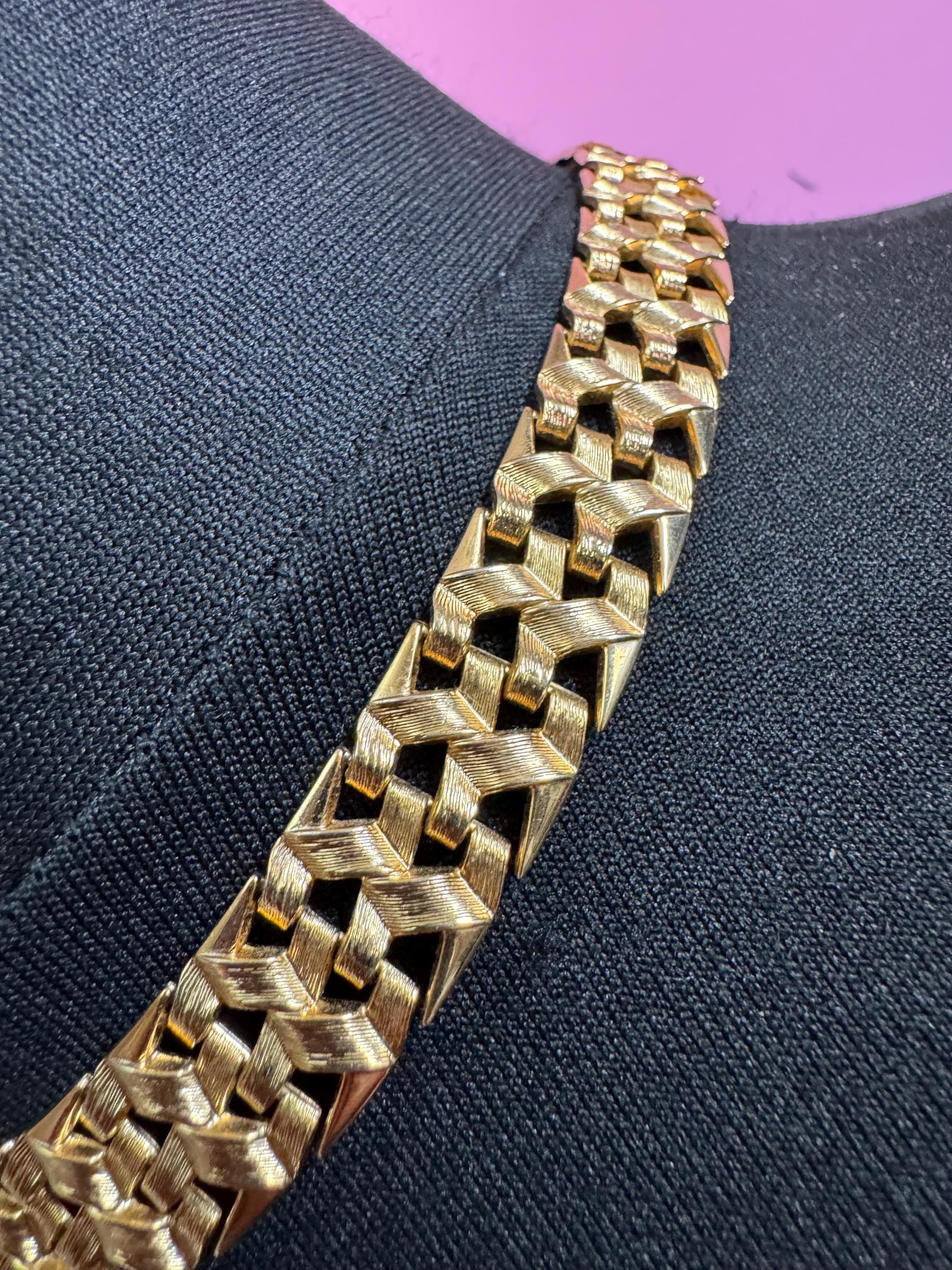 1965 GROSSE gold plated flat choker,  signed necklace Designer 1960s