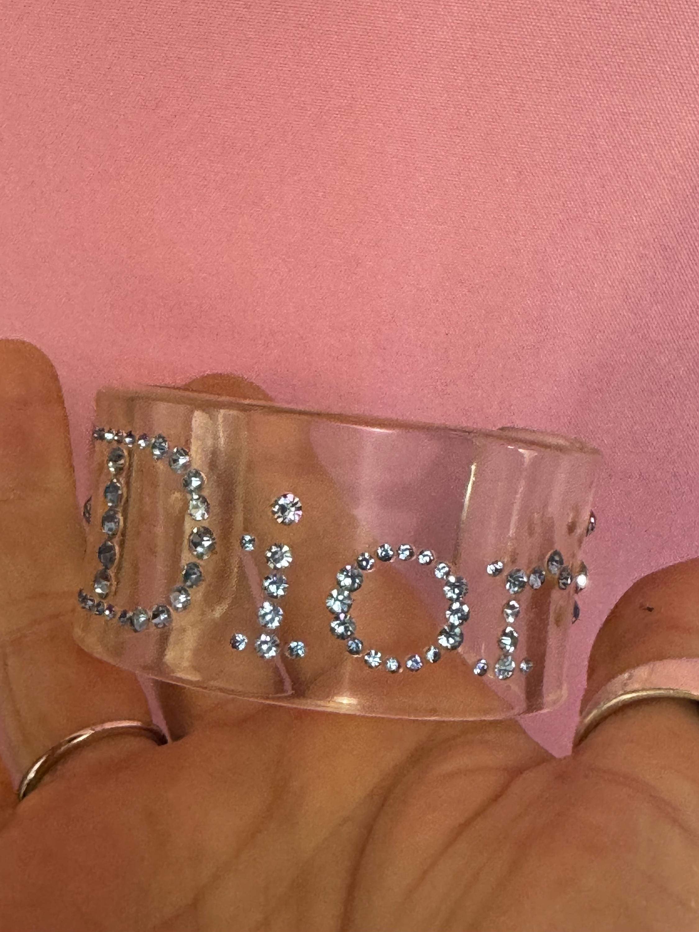 Christian Dior blue rhinestone clear acrylic cuff bangle , designer bracelet