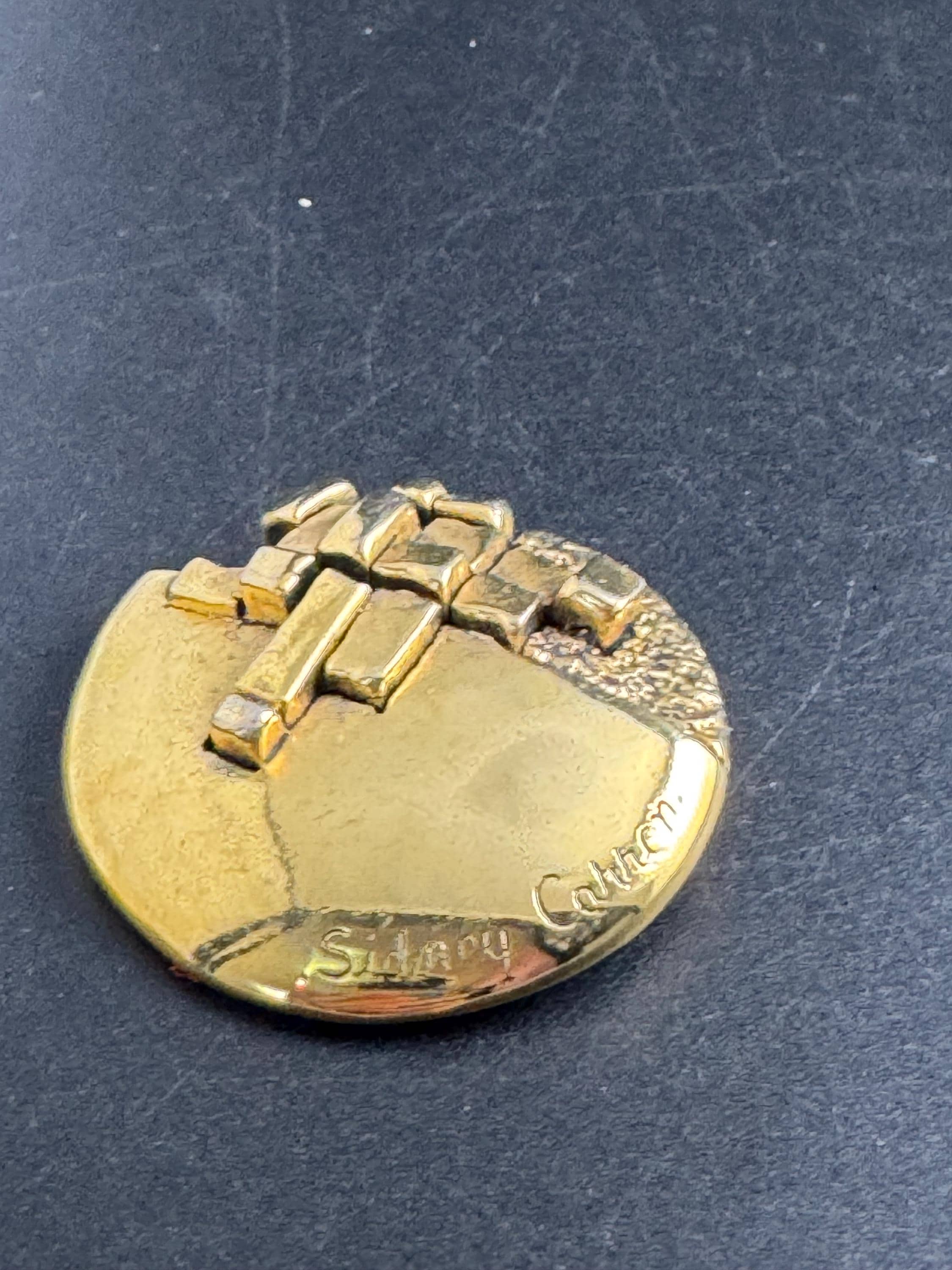 Signed SIDNEY CARRON modernist gold plated brooch ,  French Paris designer jewellery