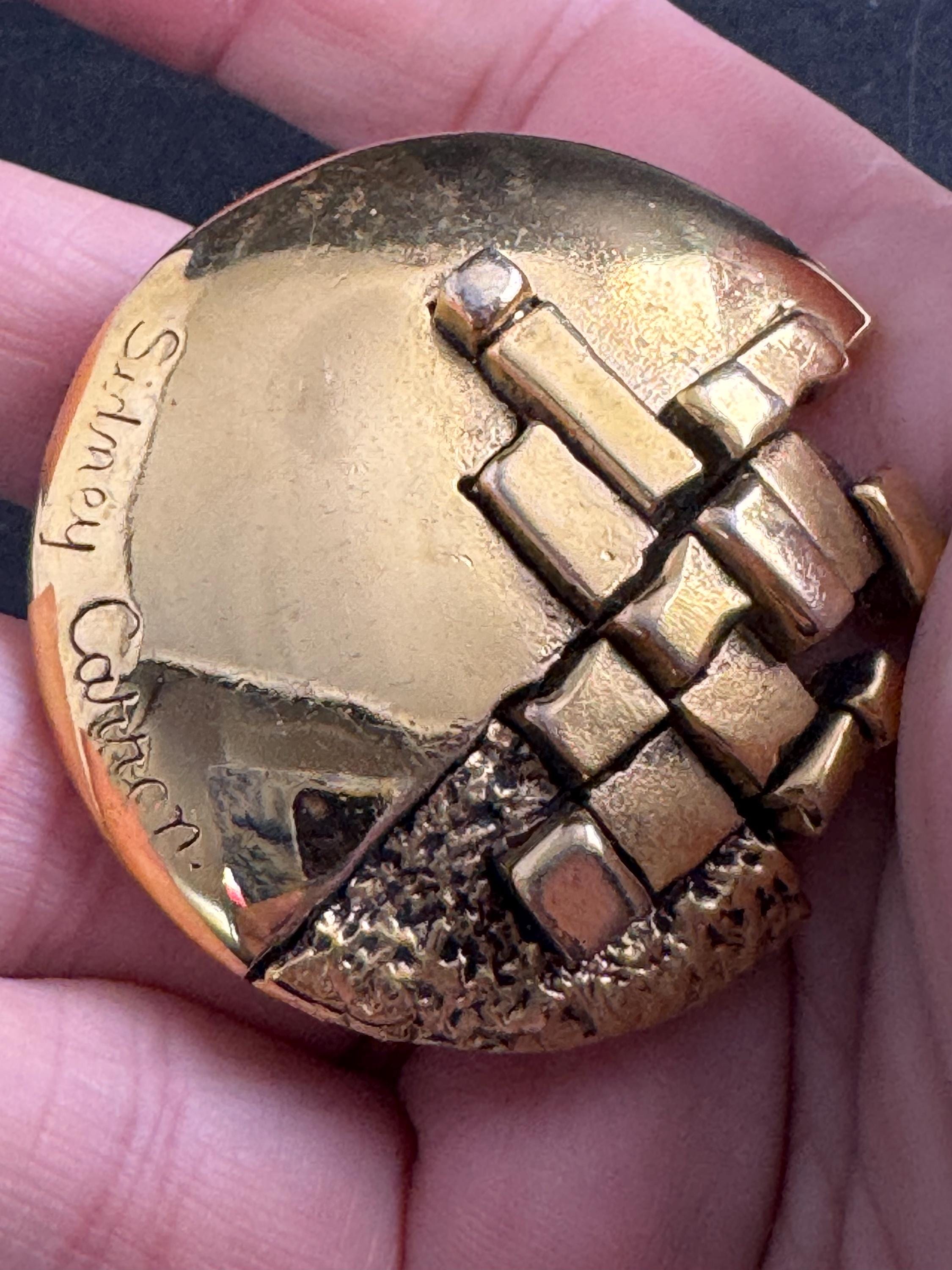 Signed SIDNEY CARRON modernist gold plated brooch ,  French Paris designer jewellery