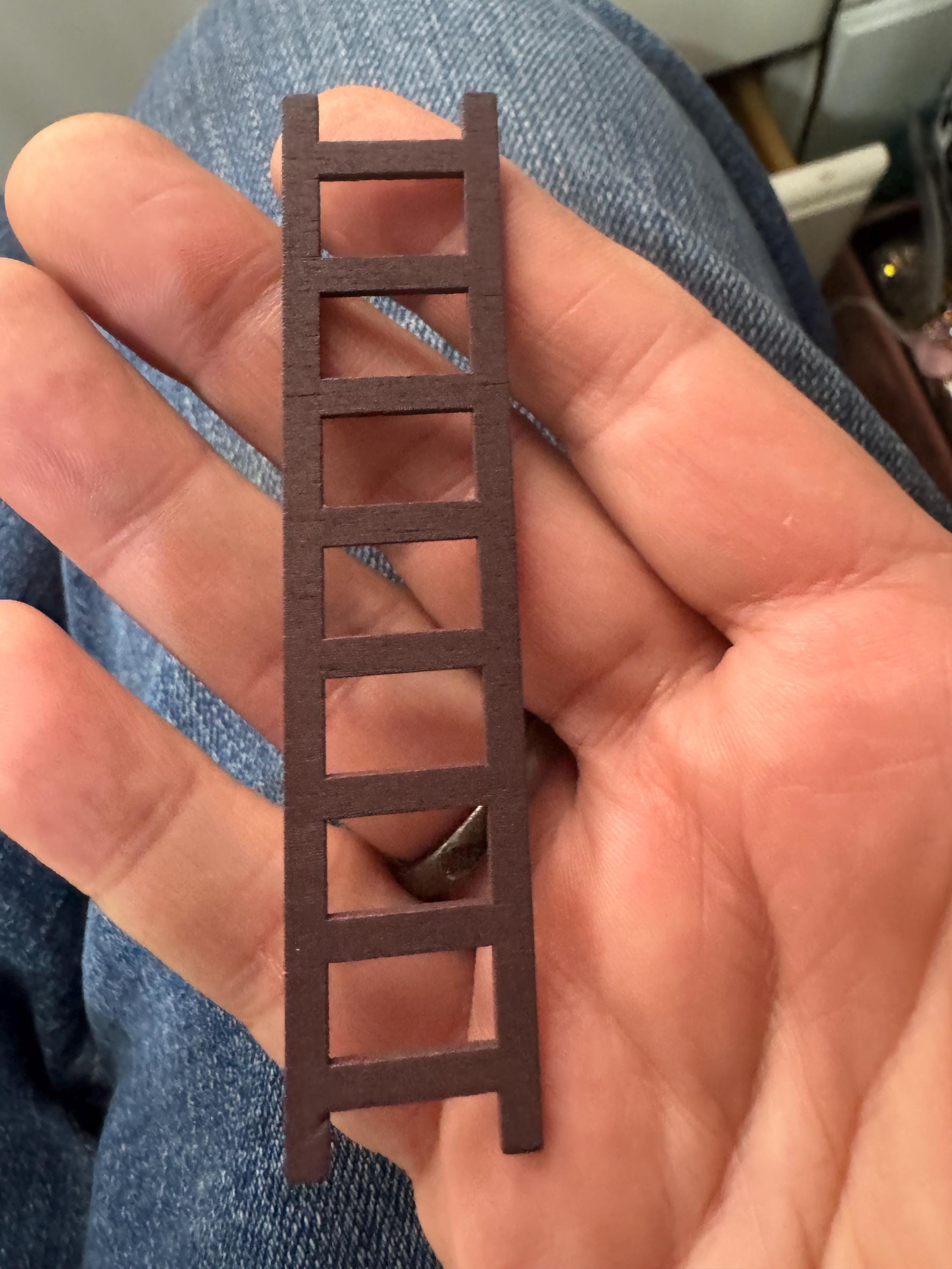 Miniature ladder cake topper, dollshouse fairy gardens scenery , brown acrylic