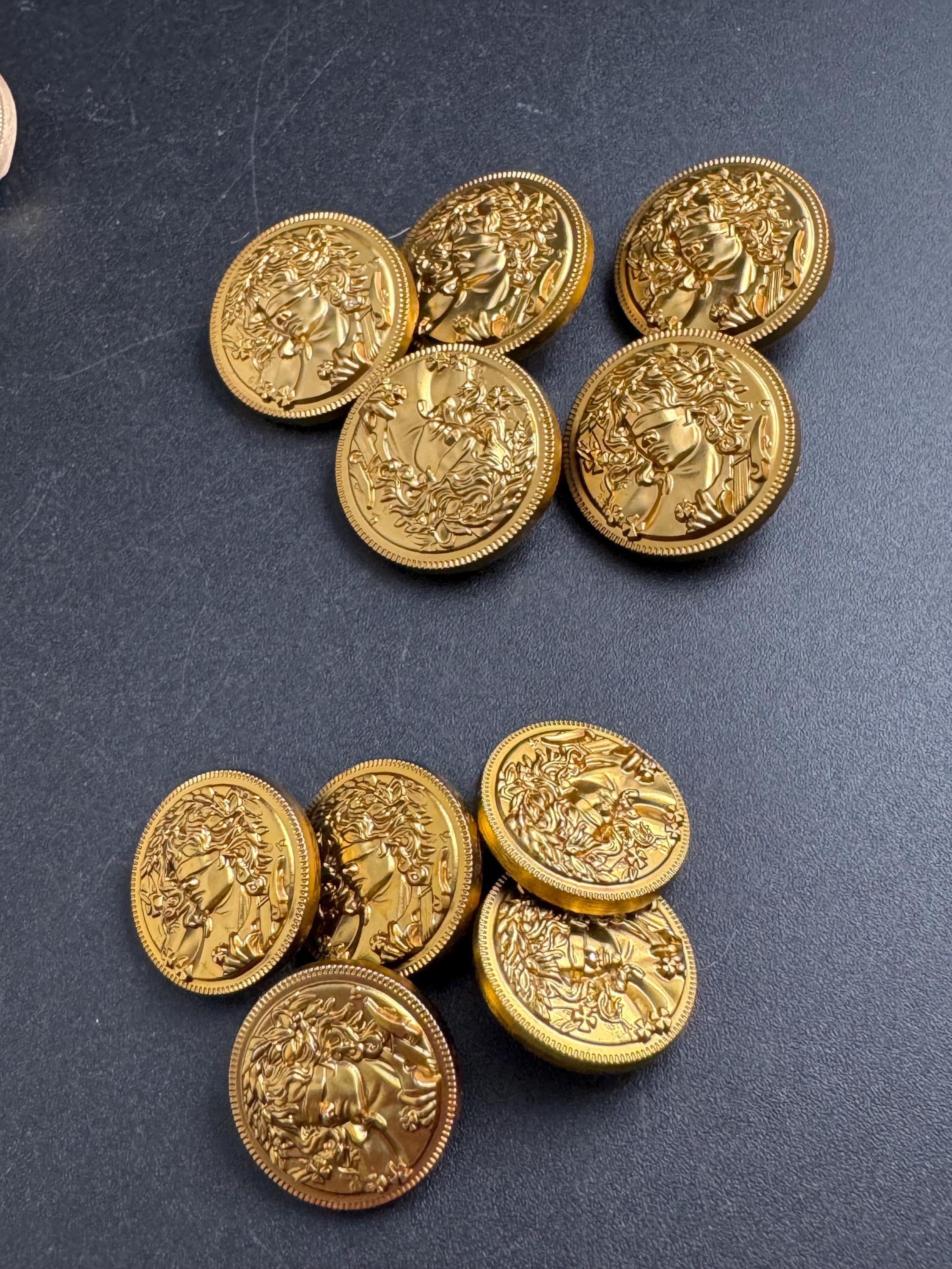 Bright antique gold coin buttons , size 25mm or 20mm metal