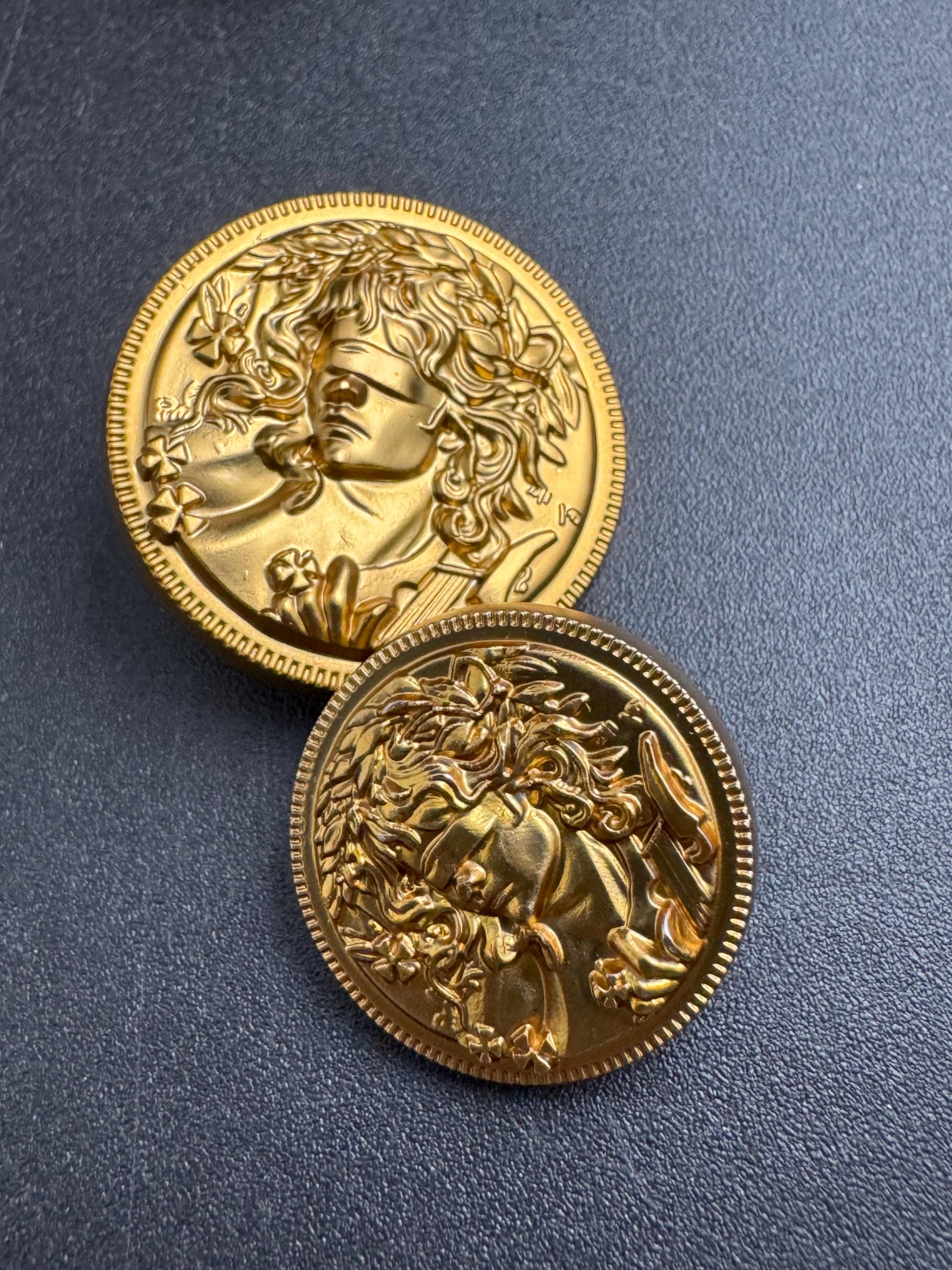 Bright antique gold coin buttons , size 25mm or 20mm metal