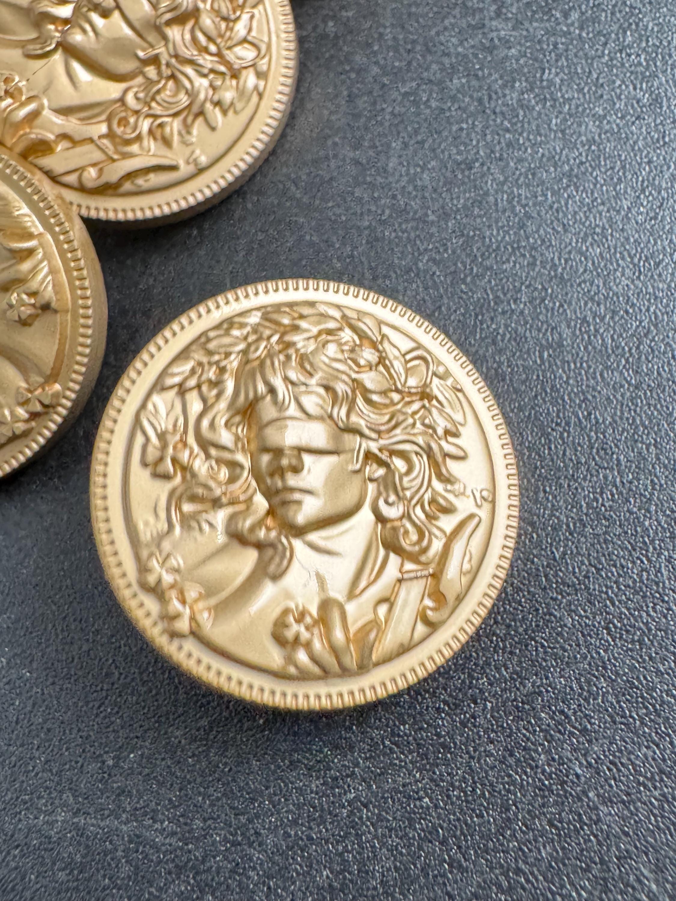 Light gold coin buttons , size 25mm or 20mm metal
