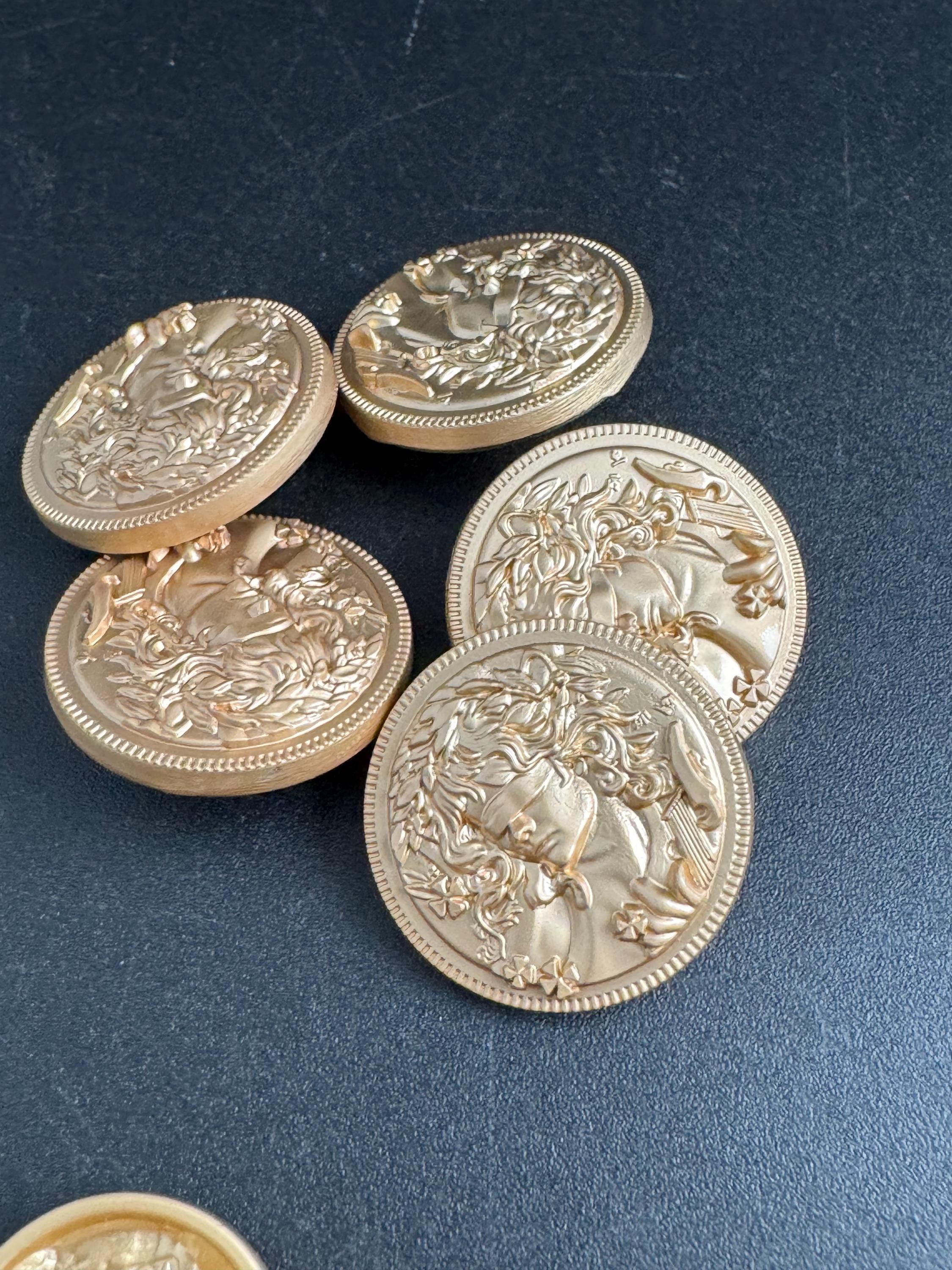 Light gold coin buttons , size 25mm or 20mm metal