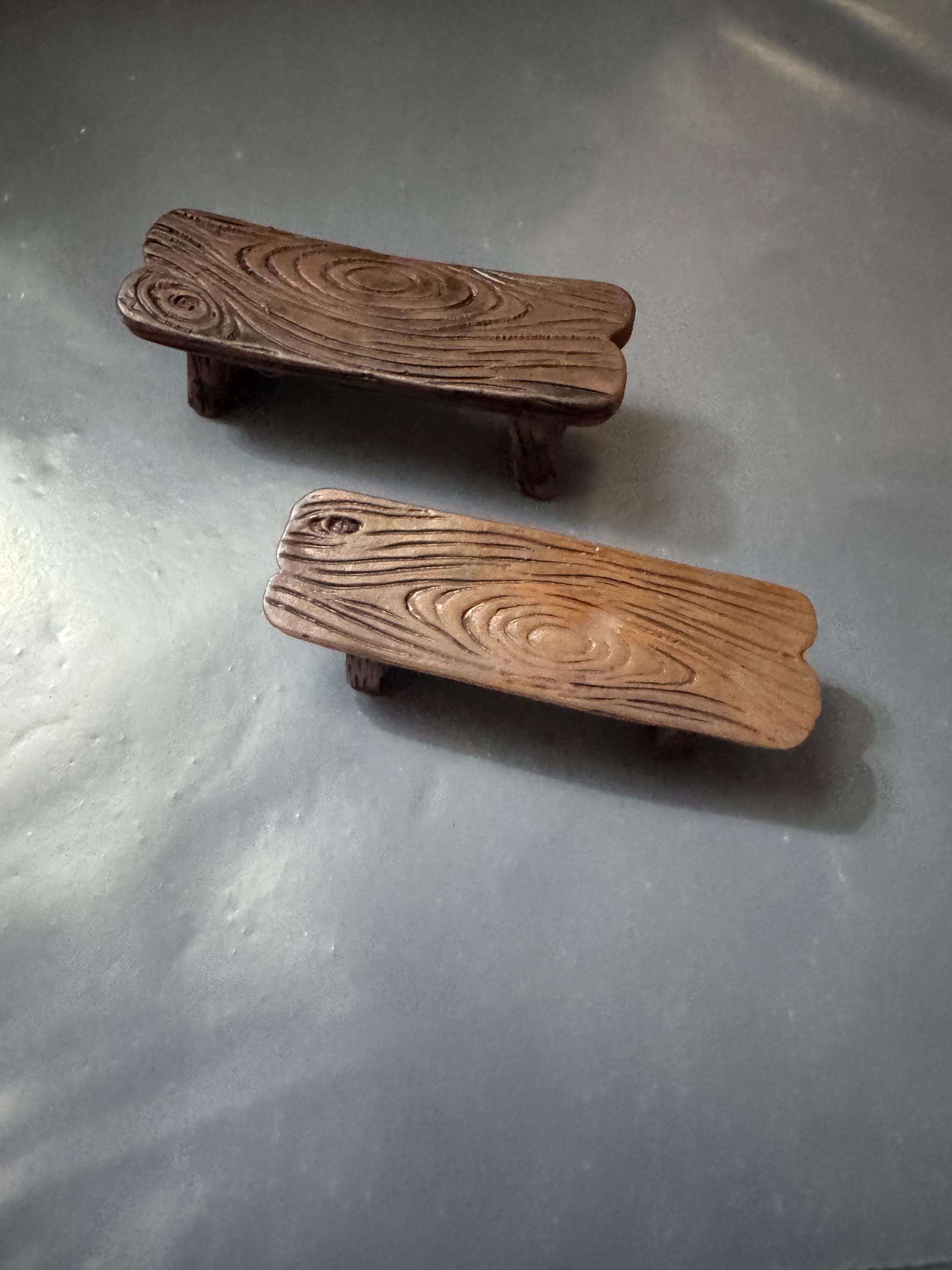 Miniature wooden bench, brown acrylic medium or small cake topper dollhouse scenery