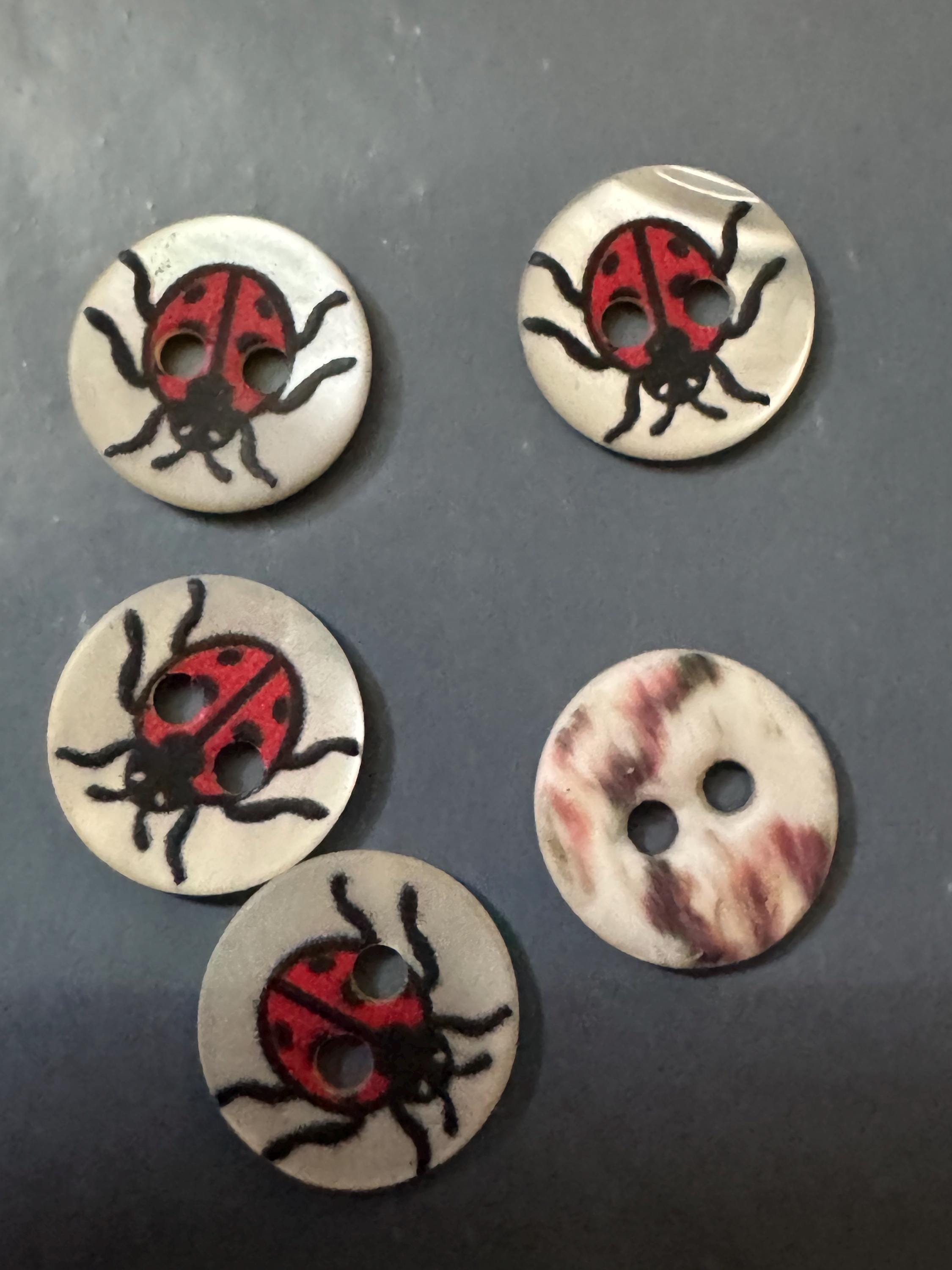 Mother of Pearl ladybird Buttons: Natural MOP Shell ladybugs, 10mm, 5-Pack