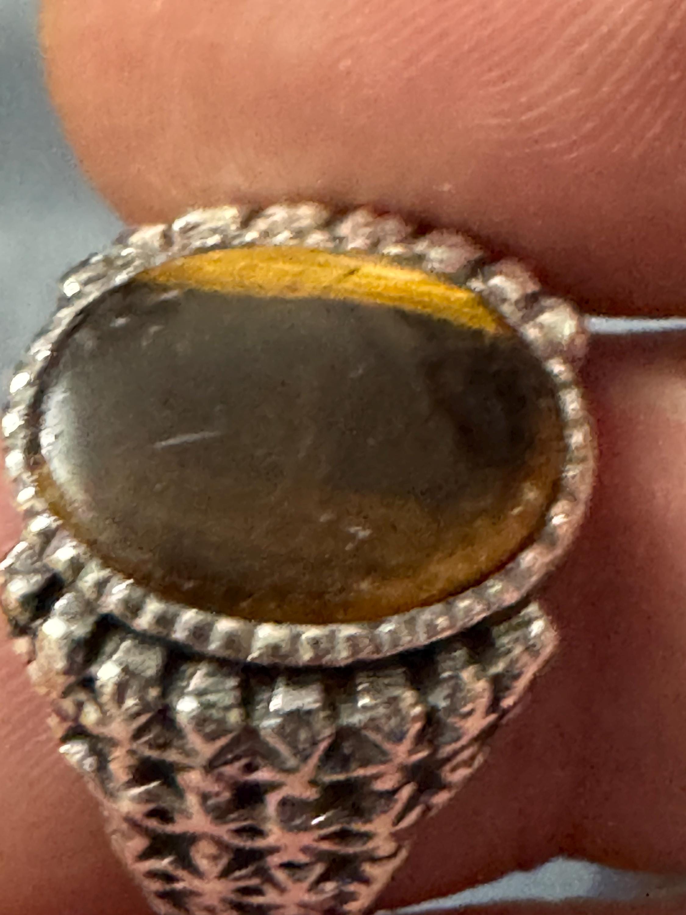 Size S tigers eye gemstone ring, 925 sterling silver brutalist 1970s