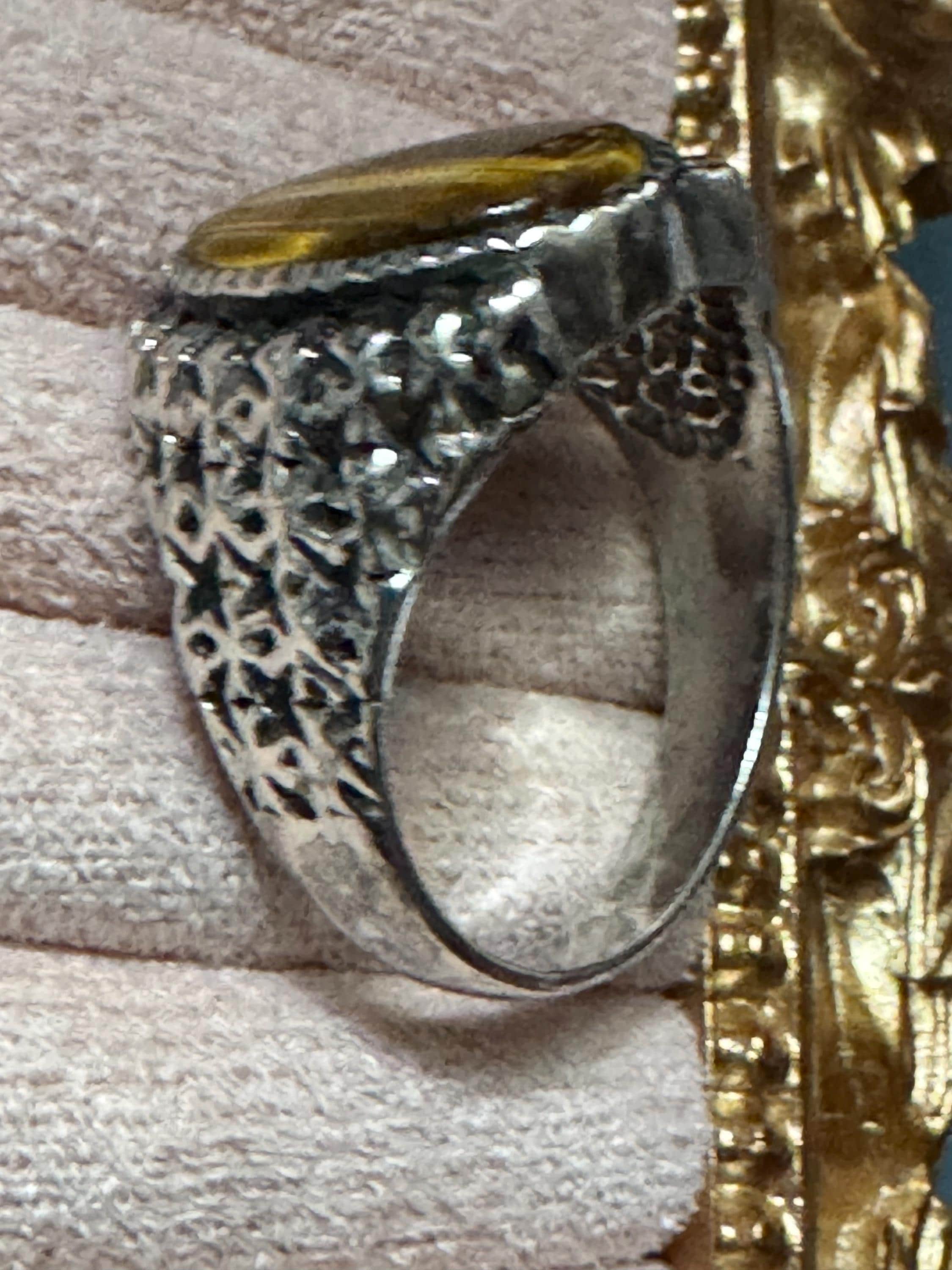 Size S tigers eye gemstone ring, 925 sterling silver brutalist 1970s