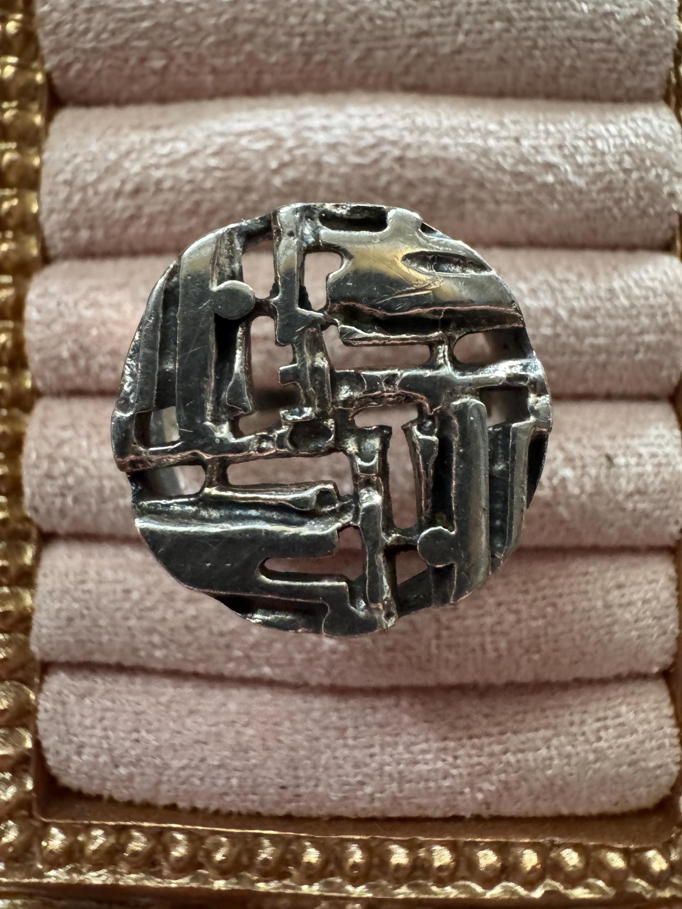 brutalist 925 ring, size 0 sterling silver 1970s