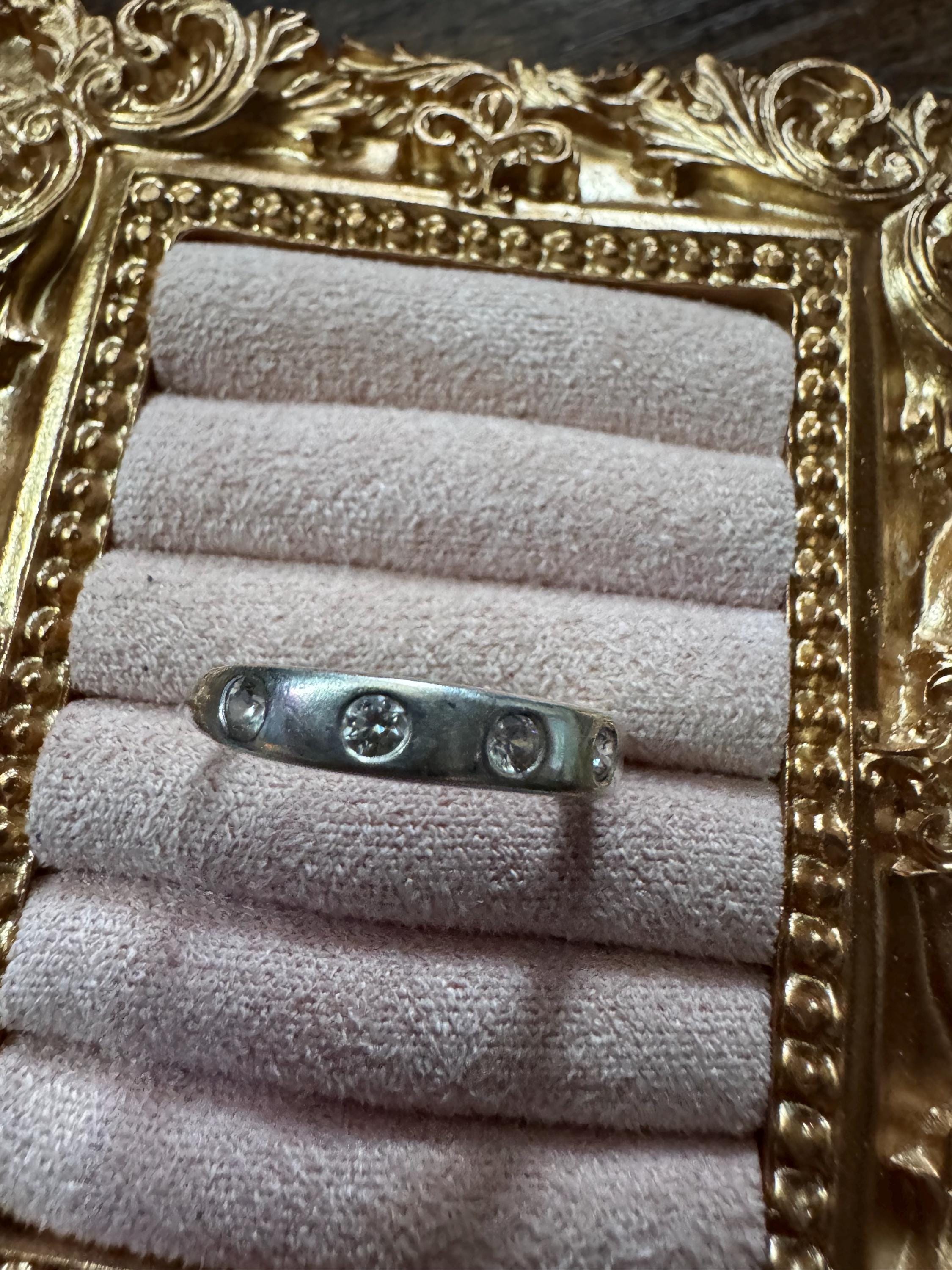 Size P 925 slim gem set band ring, Sterling Silver set with clear stones