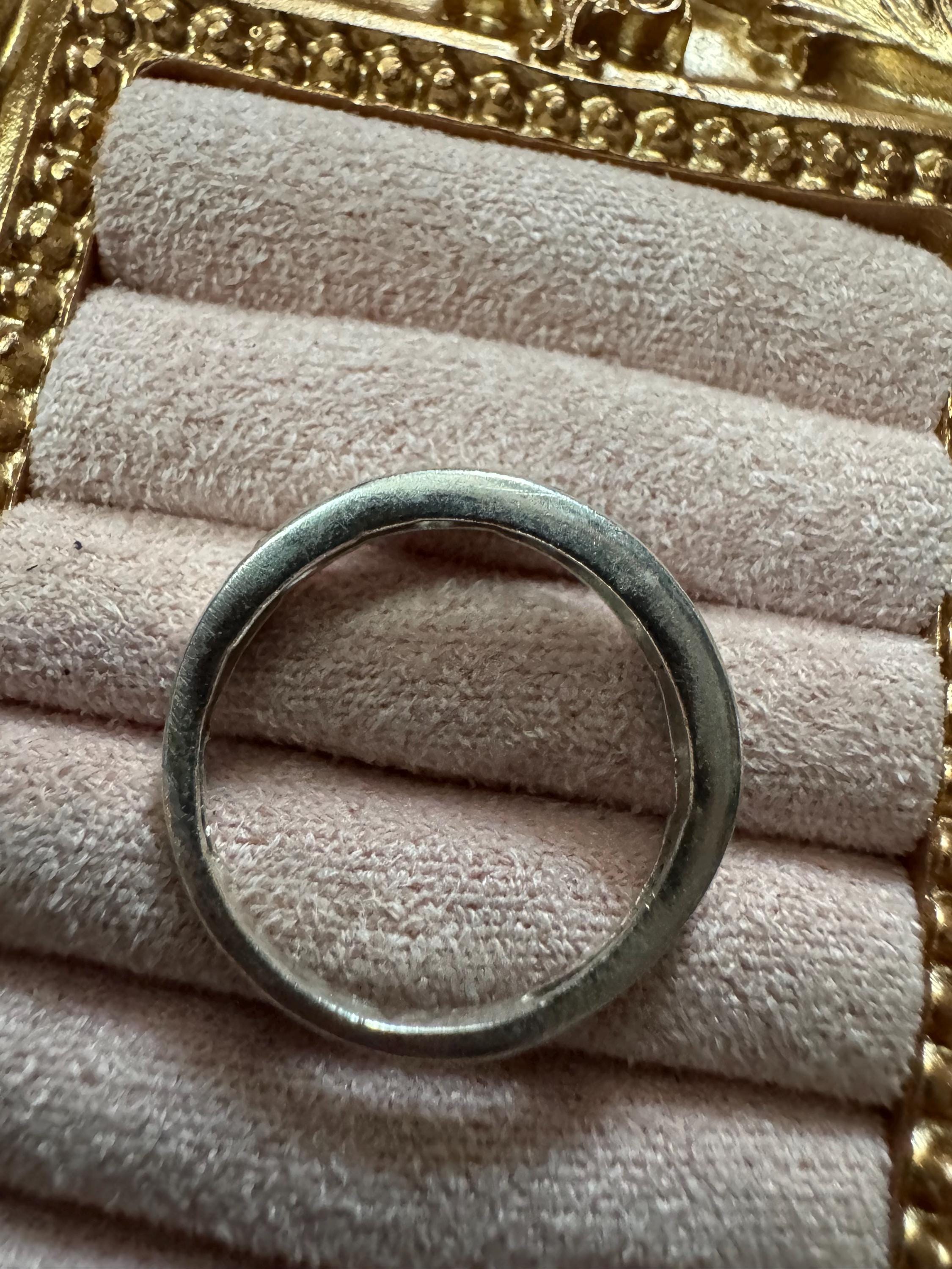 Size P 925 slim gem set band ring, Sterling Silver set with clear stones